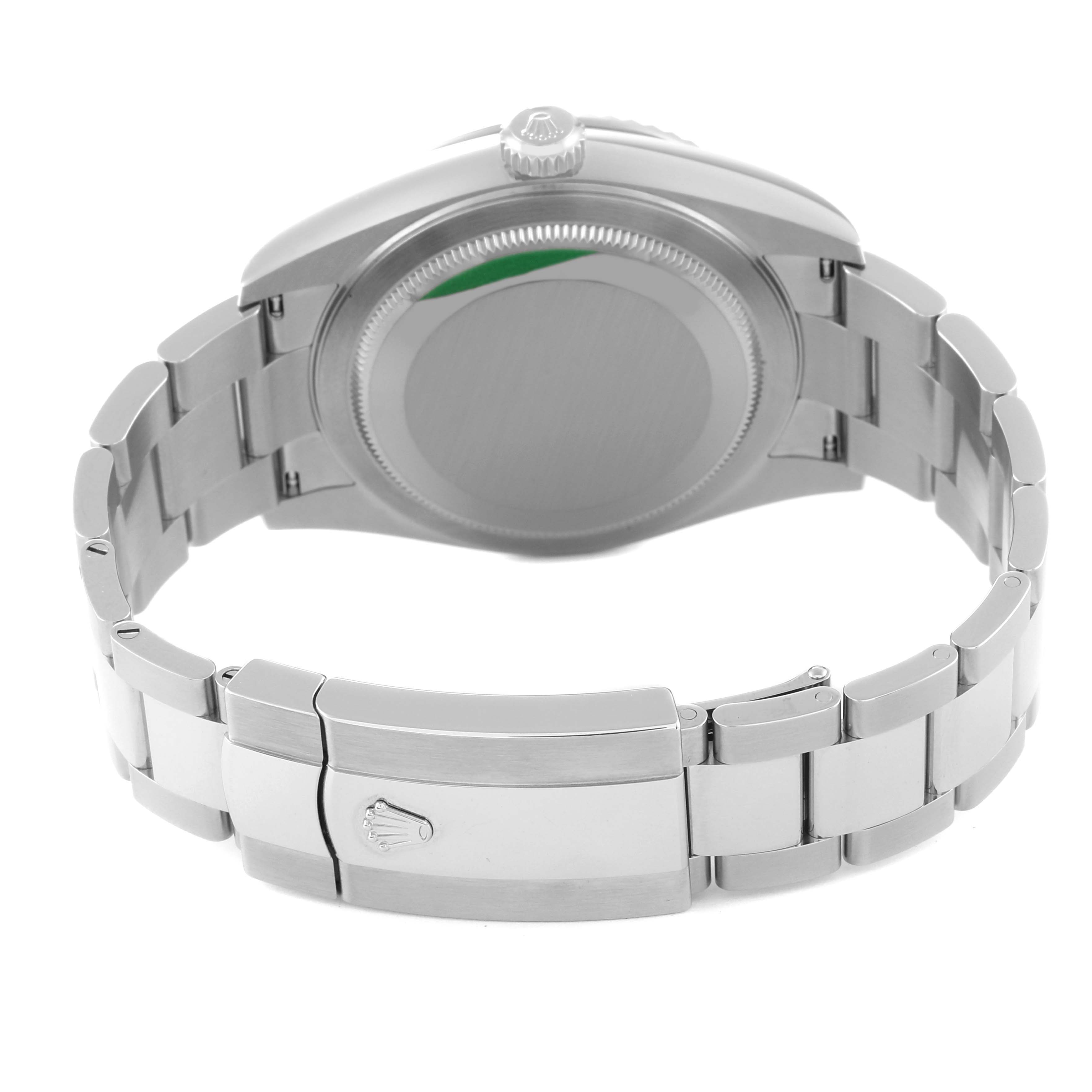 This image shows the back case and bracelet clasp of a Rolex Sky-Dweller 326934 Men's Stainless Steel Blue Dial 326934 Men's Stainless Steel Blue Dial watch from a rear angle.