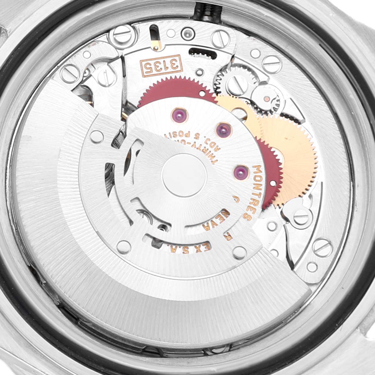 This image shows the back view of a Rolex Submariner 16610 Men
s Stainless Steel Black Dial 16610 Men
s Stainless Steel Black Dial, revealing its inner movement and gears.