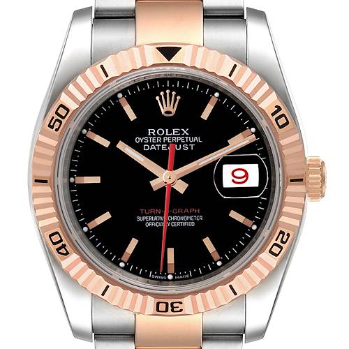 Photo of Rolex Turnograph Datejust Rose Gold Black Dial Mens Watch 116261