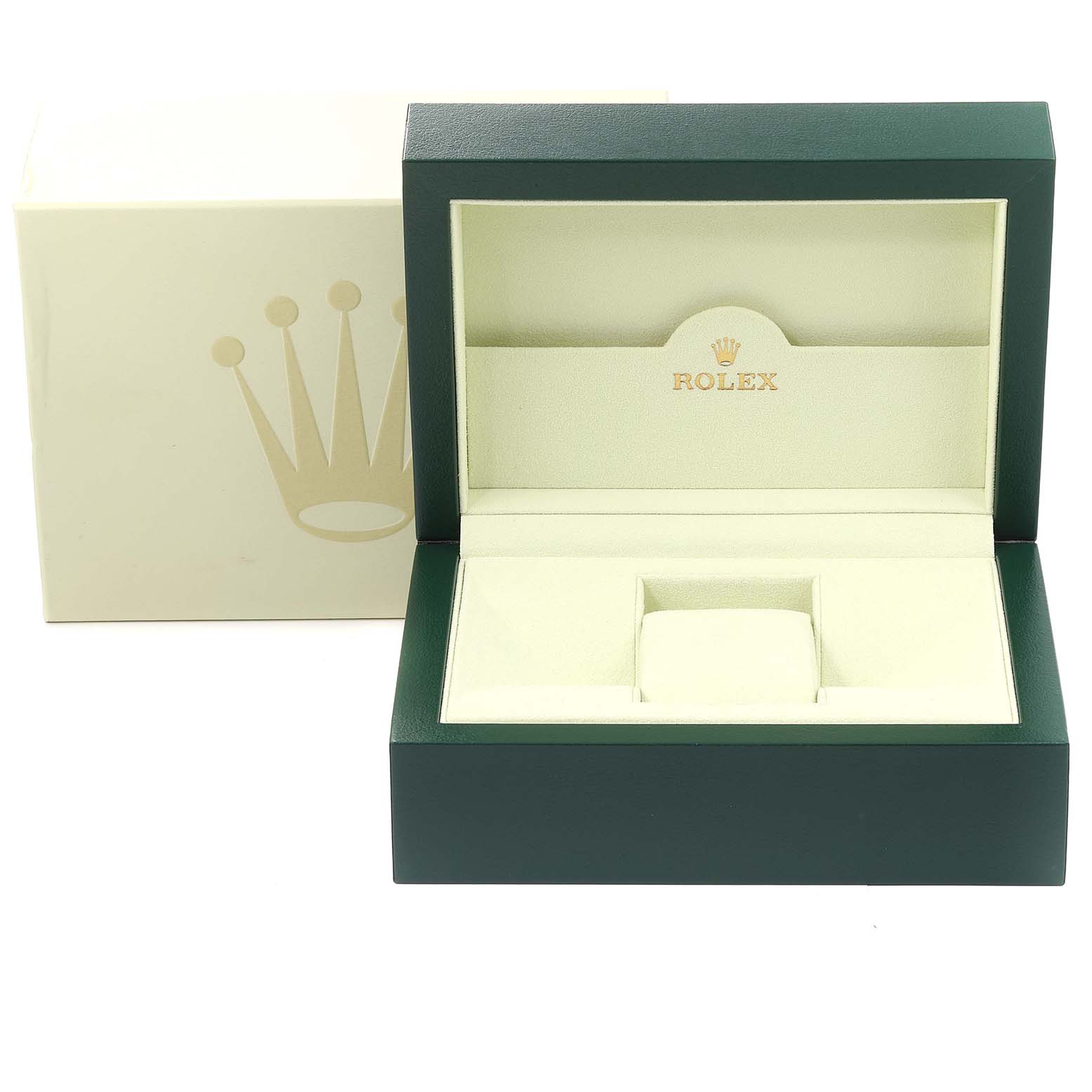 The image shows an empty Rolex box for the Turn-o-Graph model, with the lid open and the outer box visible.