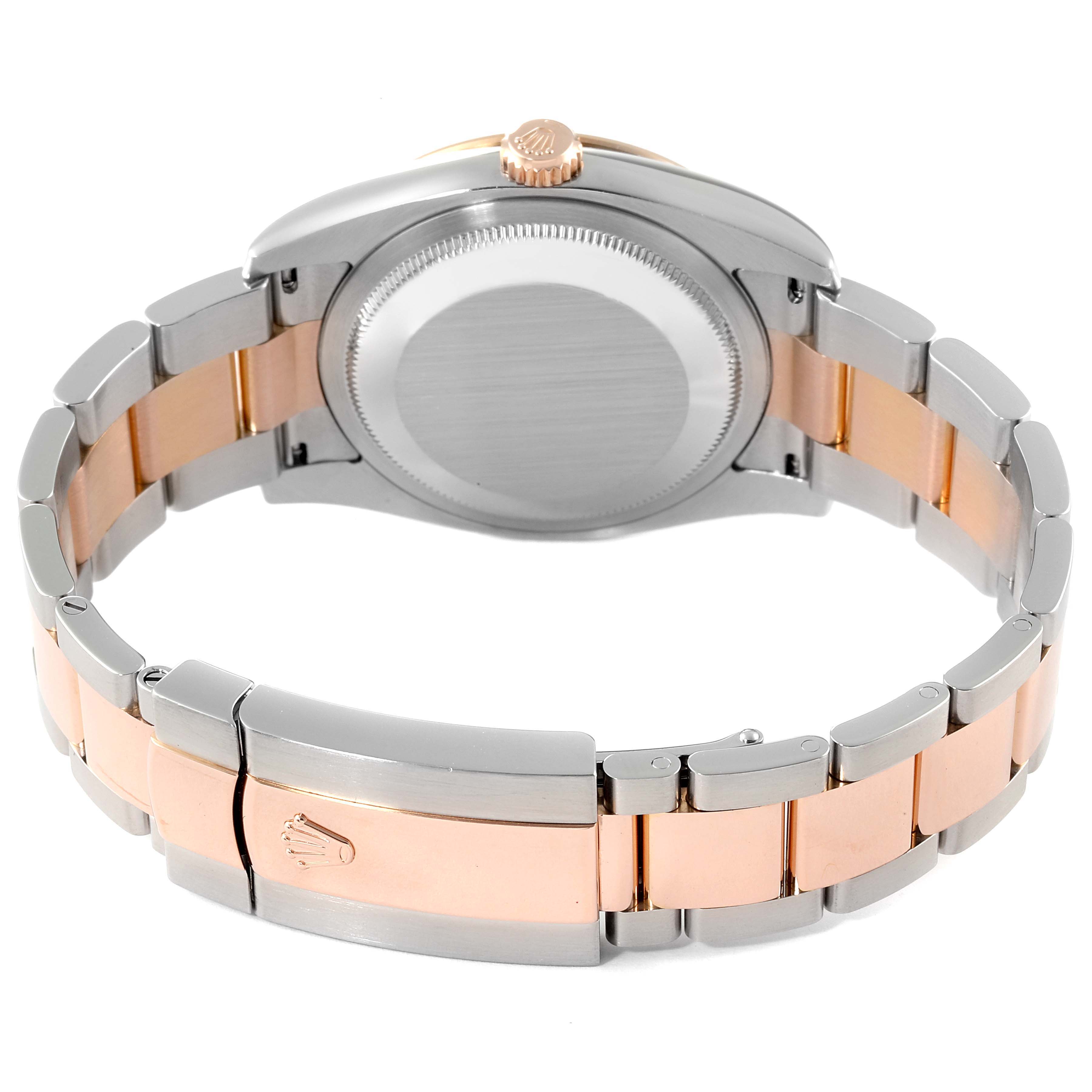 This image shows the back and bracelet of a Rolex Turn-o-Graph 116261 Men
s Steel and Gold (two tone) Black Dial 116261 Men
s Steel and Gold (two tone) Black Dial watch from a rear angle.