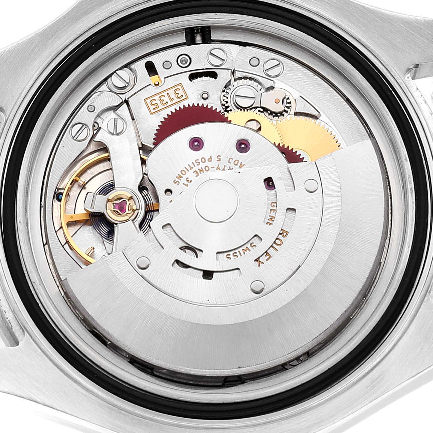 This image shows the back view of the Rolex Yacht-Master 16622 Men's Stainless Steel Silver Dial 16622 Men's Stainless Steel Silver Dial's movement and internal mechanical components.