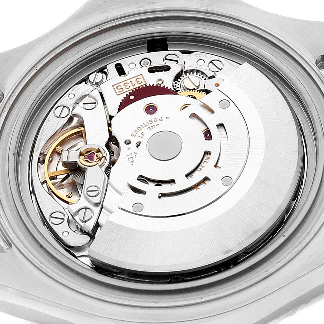 This image shows a close-up view of the movement and internal components of a Rolex Yacht-Master 16622 Men's Stainless Steel Silver Dial 16622 Men's Stainless Steel Silver Dial watch.