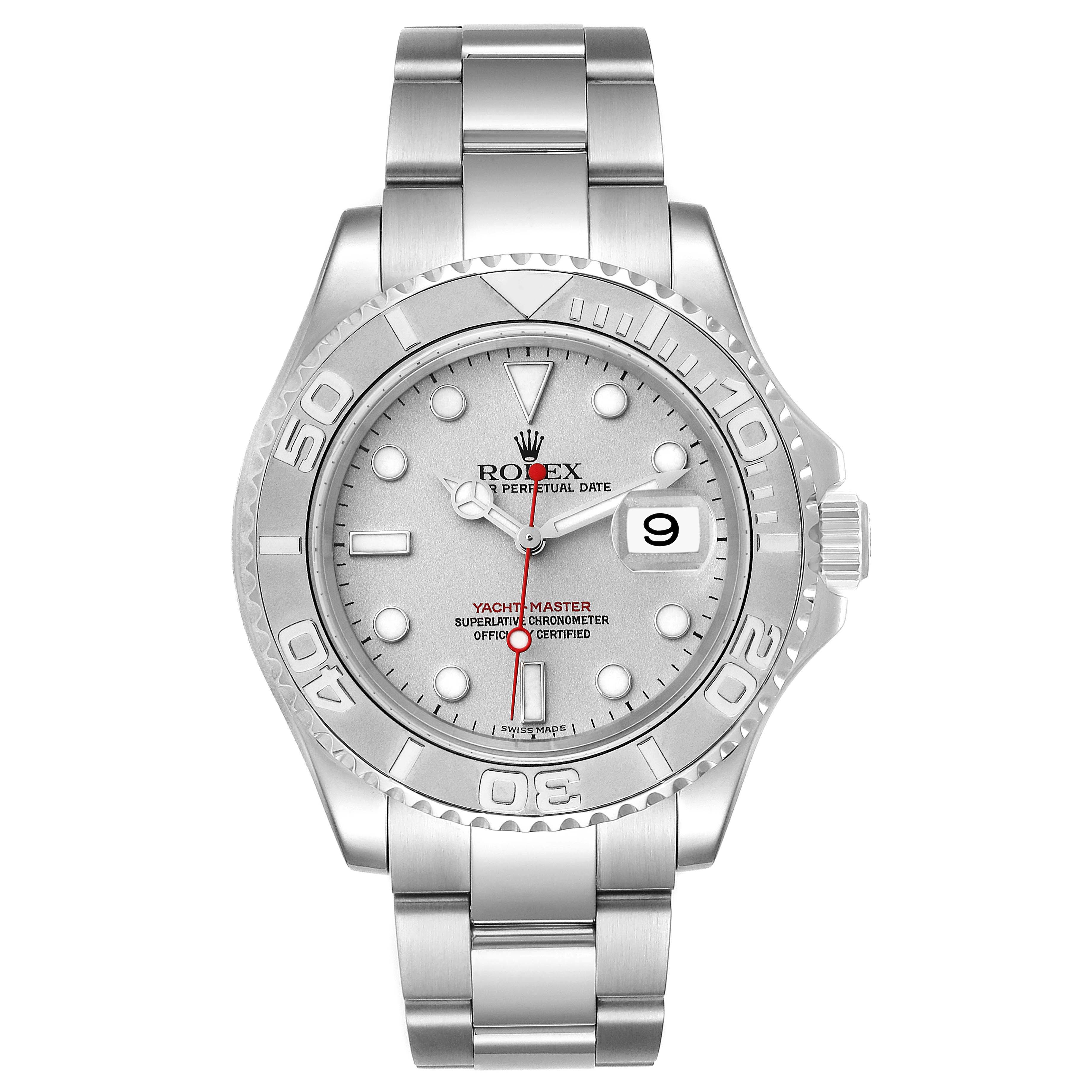 Rolex Yachtmaster 40mm Steel Platinum Dial Bezel Mens Watch 16622 Box ...