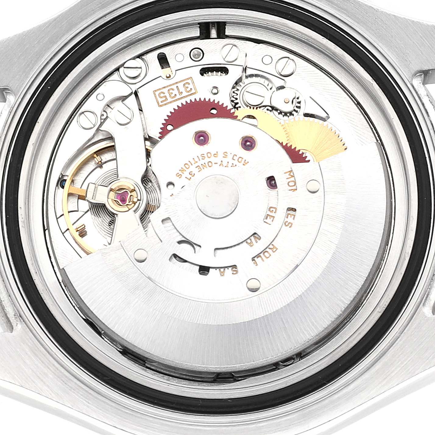 The image shows the internal mechanical movement of a Rolex Yacht-Master 16622 Men's Stainless Steel Silver Dial 16622 Men's Stainless Steel Silver Dial watch viewed from the back.