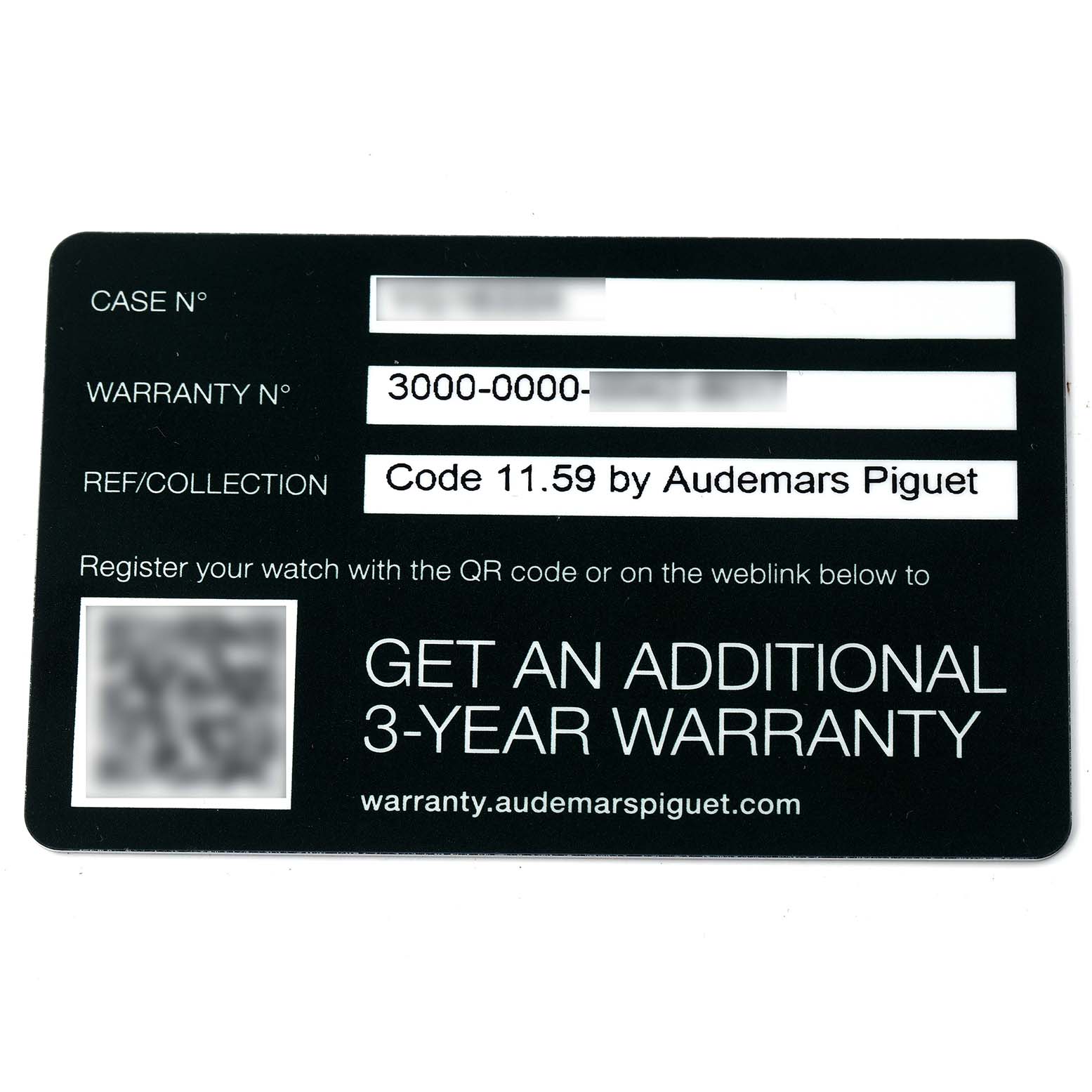 The image shows a warranty card for the Jules model by Audemars Piguet, highlighting the warranty details.