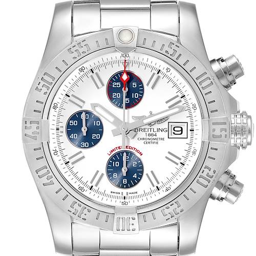 Photo of Breitling Aeromarine Super Avenger White Dial Steel Mens Watch A13381 Box Card