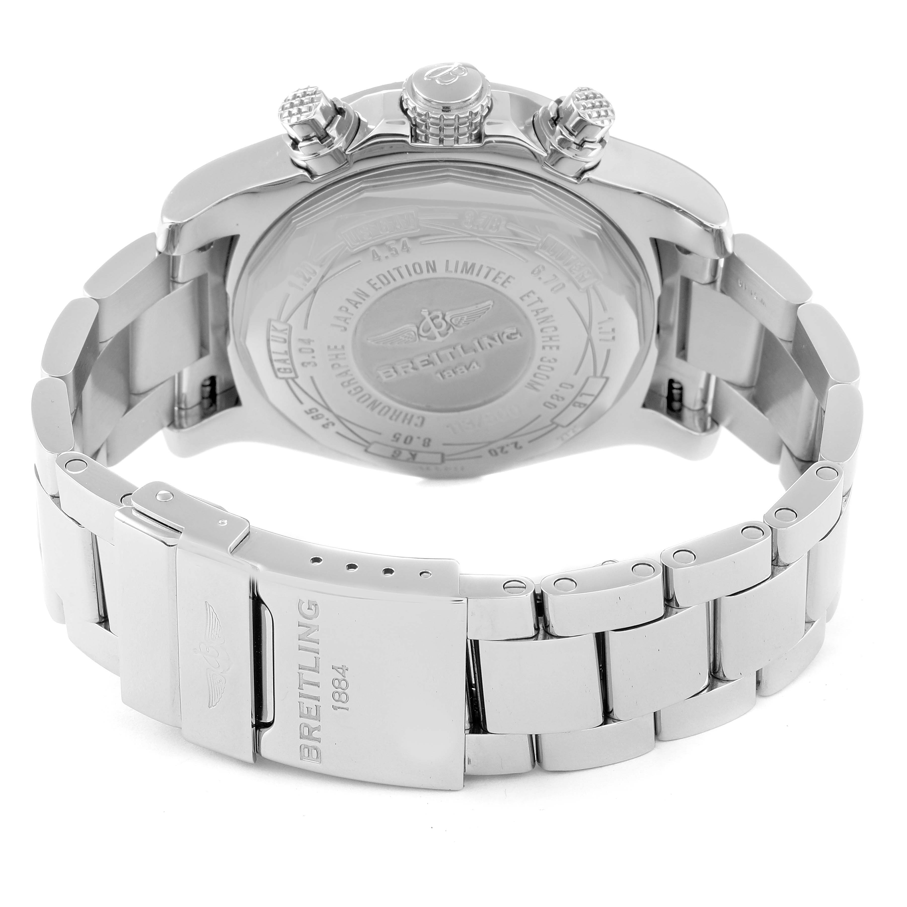 The image shows the back view and bracelet of the Breitling Avenger A13381 Men's Stainless Steel White Dial A13381 Men's Stainless Steel White Dial watch, highlighting the case back and clasp.