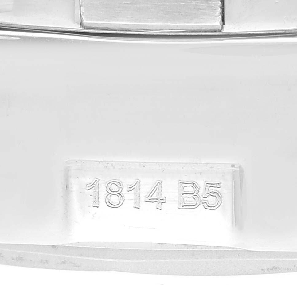 This close-up image shows the engraved serial number "1814 B5" on the casing of a Breitling Avenger A13381 Men's Stainless Steel White Dial A13381 Men's Stainless Steel White Dial watch.