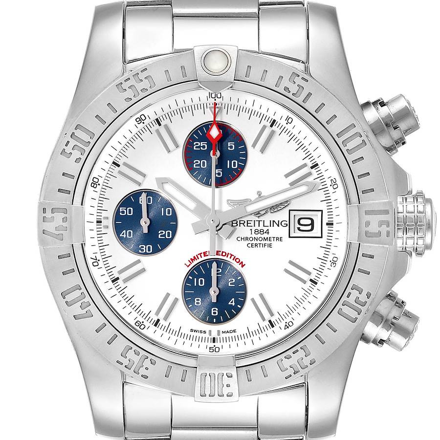Breitling  Avenger II Limited Edition White Dial Steel Mens Watch A13381 Box Card SwissWatchExpo