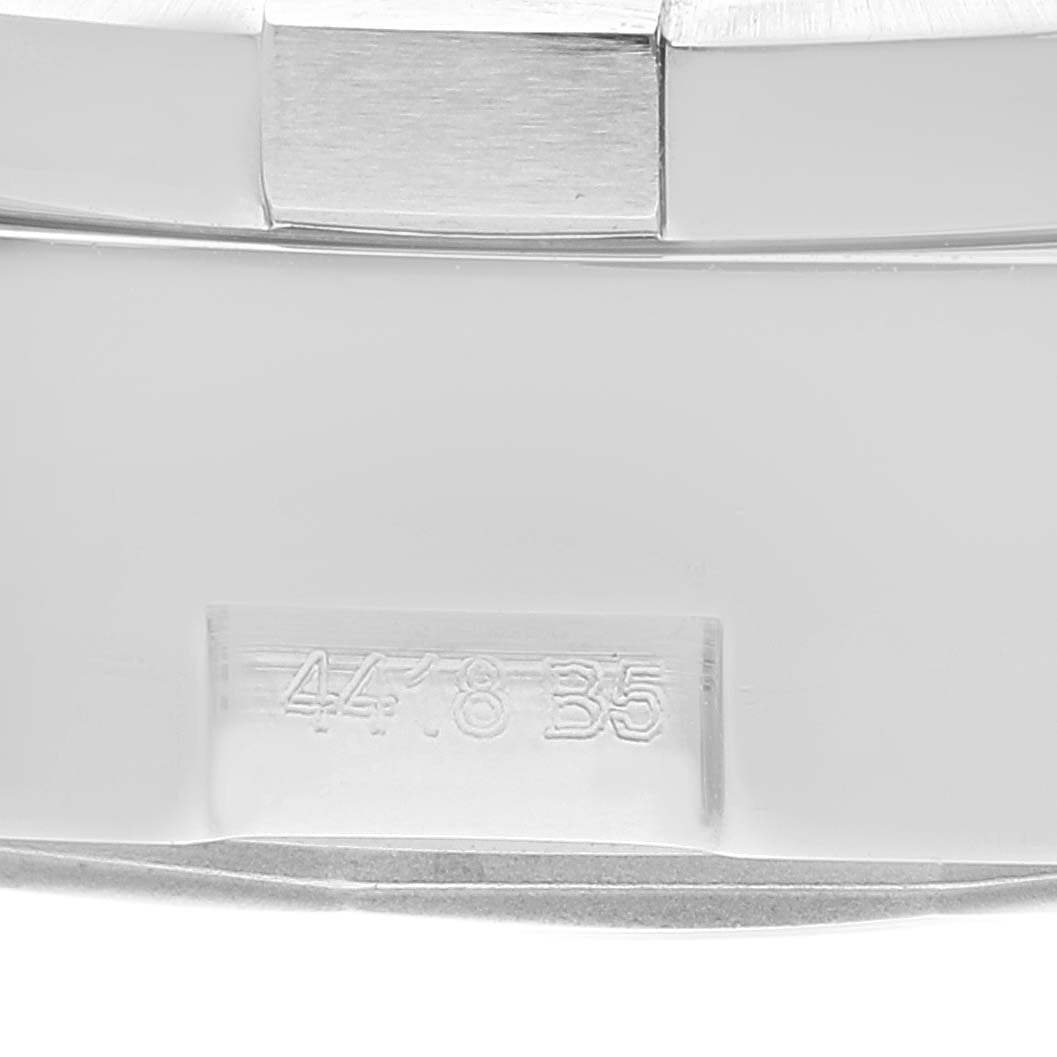 The image shows a close-up of the band and clasp of a Breitling Avenger A13381 Men's Stainless Steel Blue Dial A13381 Men's Stainless Steel Blue Dial watch, with the model number engraved.