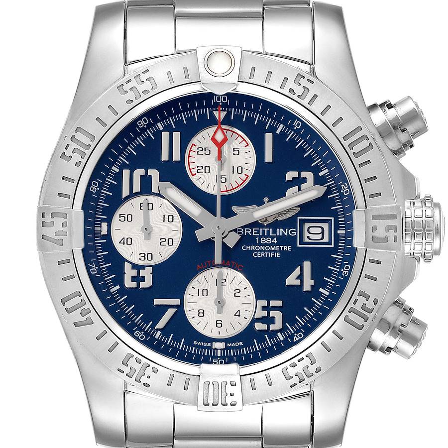 Breitling Avenger II Blue Dial Chronograph Mens Watch A13381 Box Card SwissWatchExpo