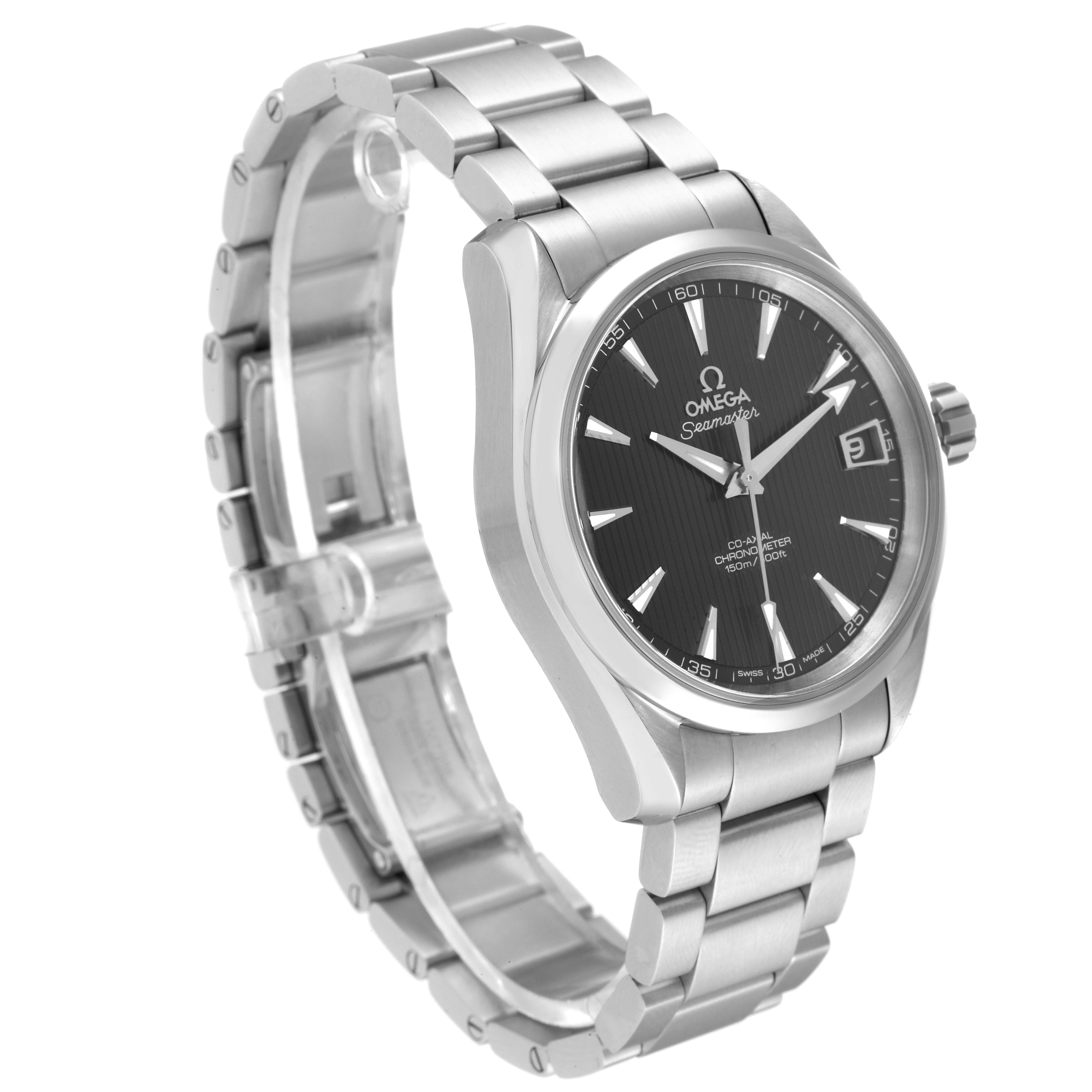 The image shows the Omega Aqua Terra 231.10.39.21.06.001 Men's Stainless Steel Grey Dial 231.10.39.21.06.001 Men's Stainless Steel Grey Dial watch at a three-quarter angle, highlighting the face, bezel, and bracelet.