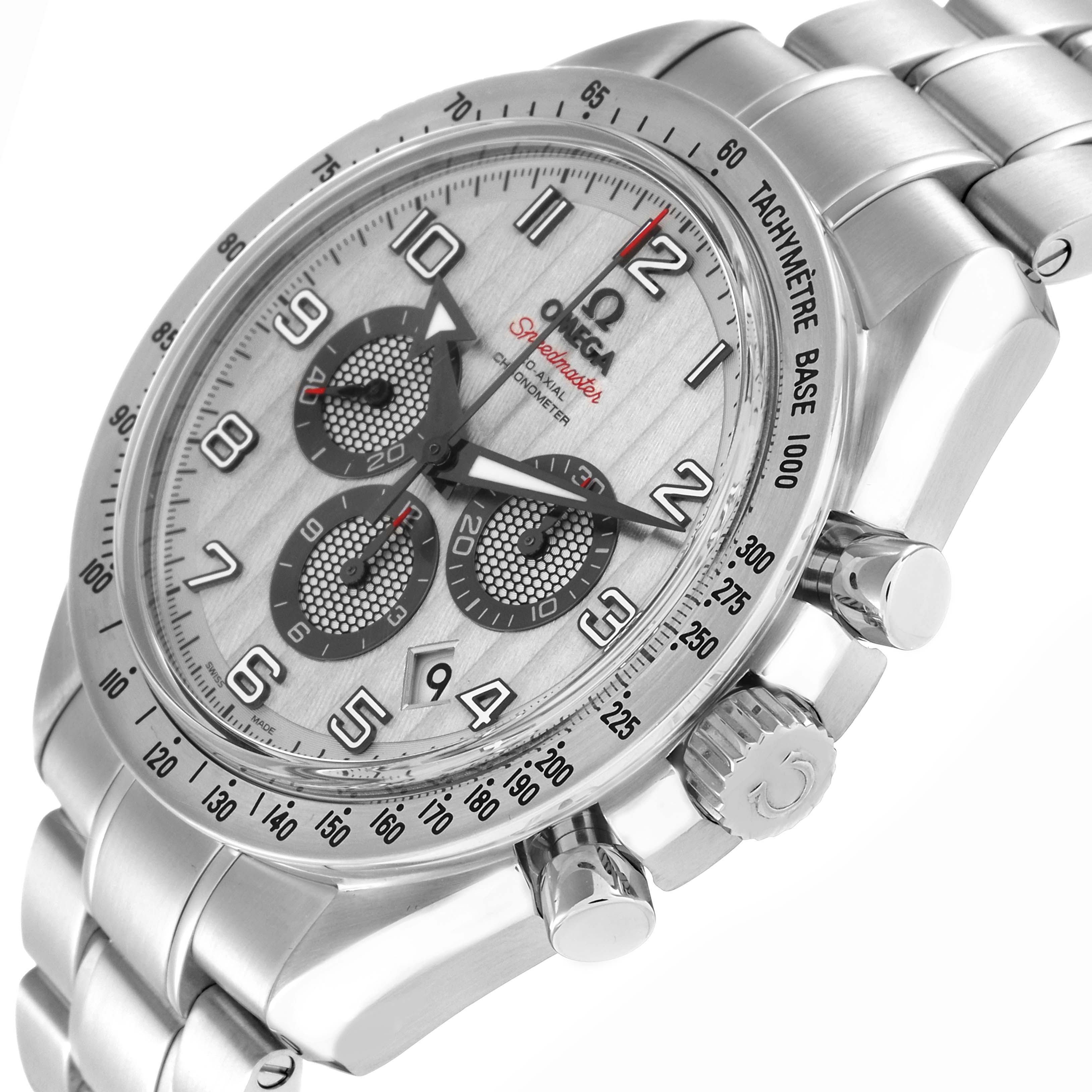 The Omega Speedmaster 321.10.44.50.02.001 Men
s Stainless Steel Silver Dial 321.10.44.50.02.001 Men
s Stainless Steel Silver Dial watch is shown at a slight angle, displaying the dial, bezel, chronograph subdials, crown, and pushers.