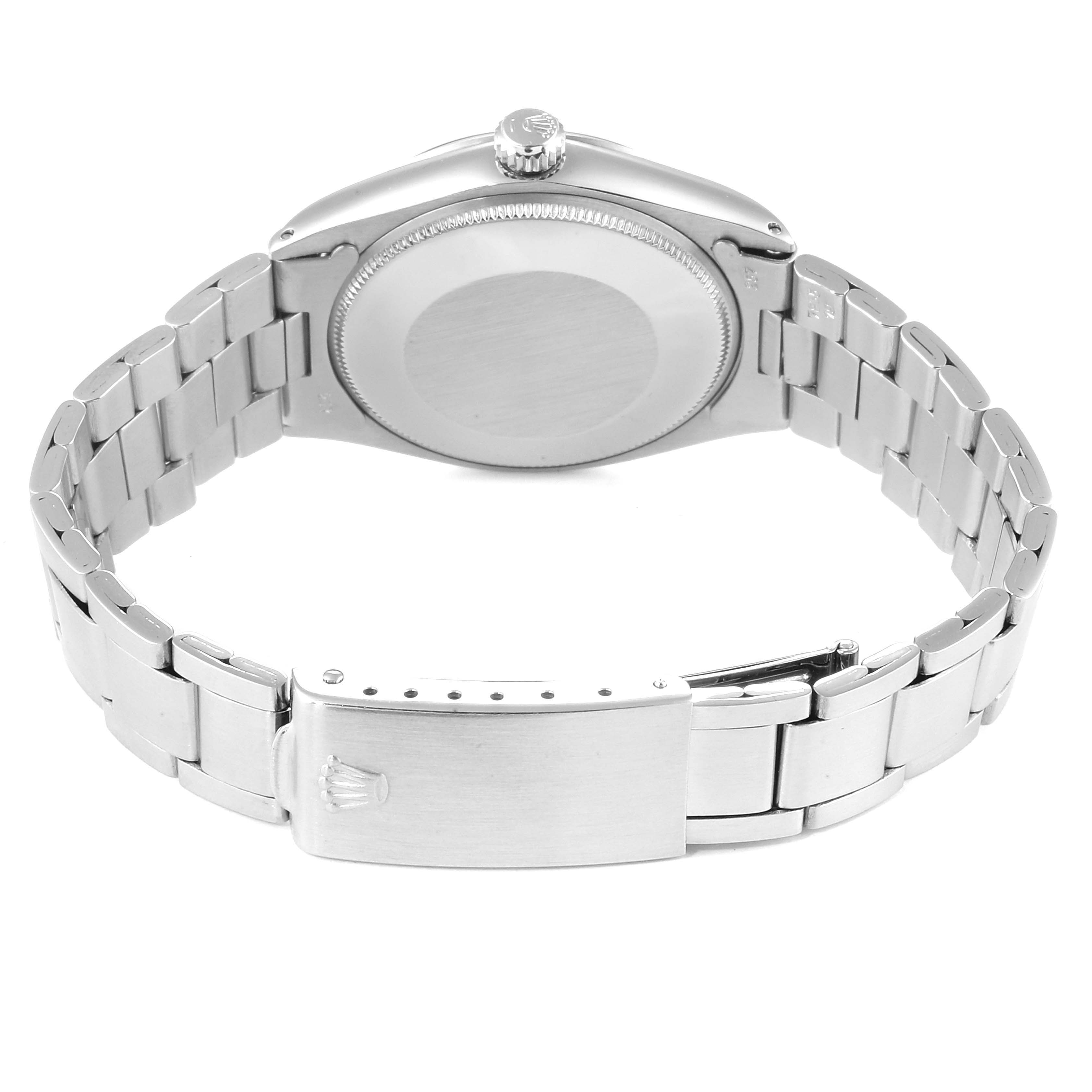 The image shows the back case and bracelet of a Rolex Air-King 5500 Men's Stainless Steel Silver Dial 5500 Men's Stainless Steel Silver Dial watch.