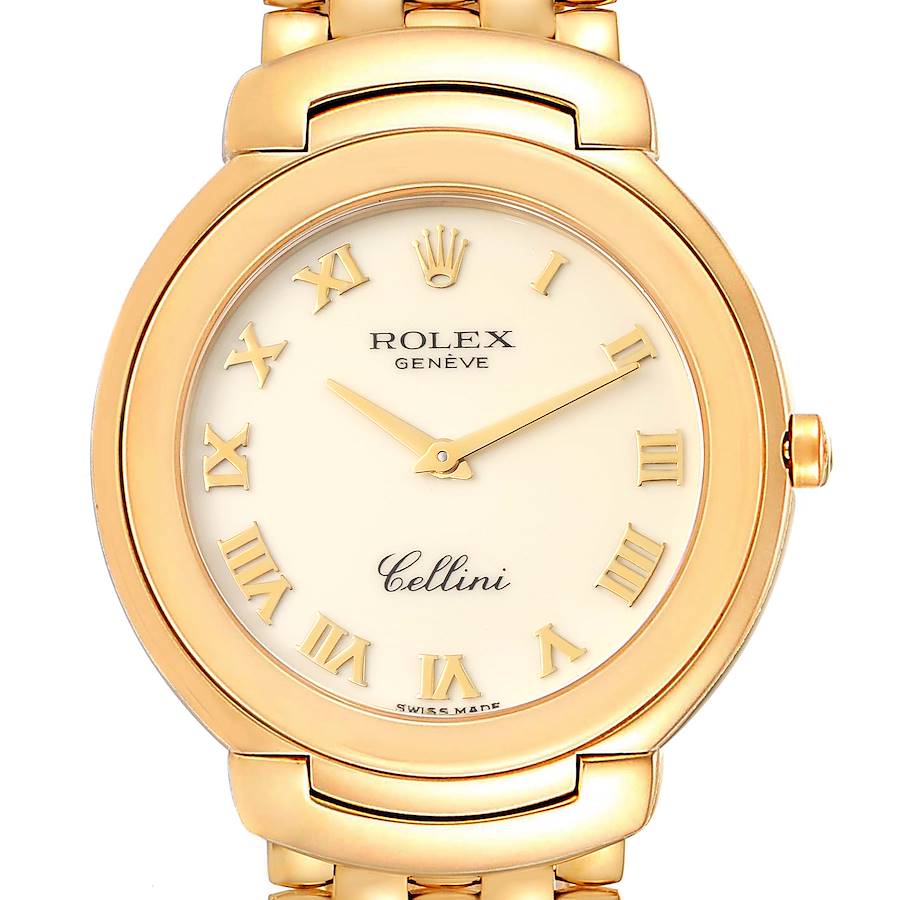 Rolex Cellini 18k Yellow Gold Ivory Roman Dial Mens Watch 6623 SwissWatchExpo