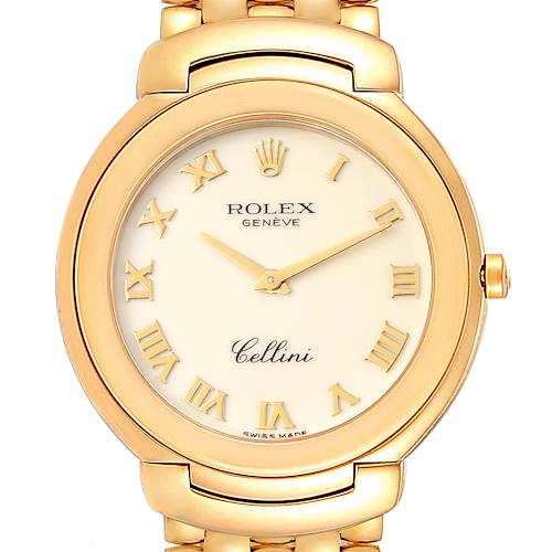Photo of Rolex Cellini 18k Yellow Gold Ivory Roman Dial Mens Watch 6623