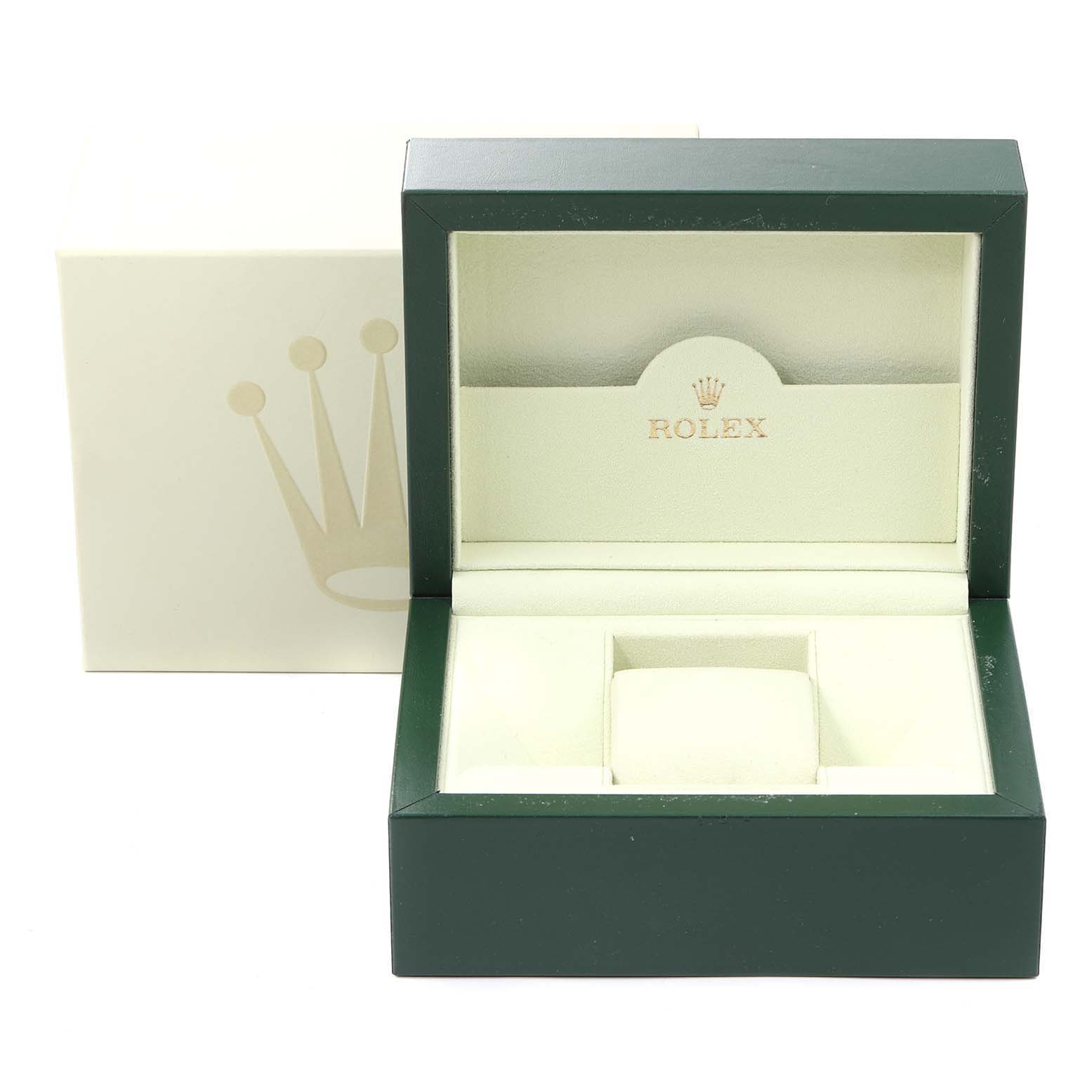 The image shows an open green and beige Rolex watch box for the Cellini model, prominently displaying the brand's logo inside.