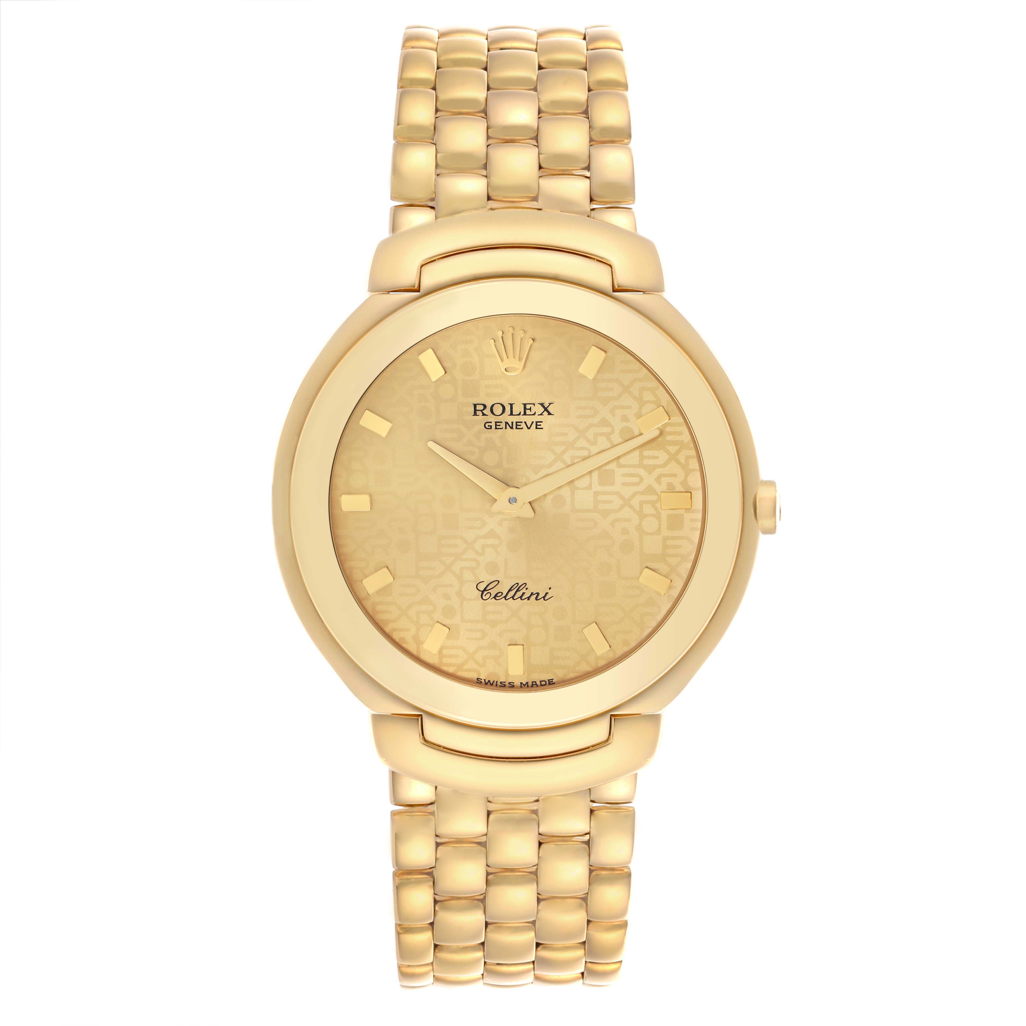 The Rolex Cellini 6623 Men's Yellow Gold Champagne Dial 6623 Men's Yellow Gold Champagne Dial watch is shown from a straight-on angle, highlighting its face, bezel, and part of the bracelet.