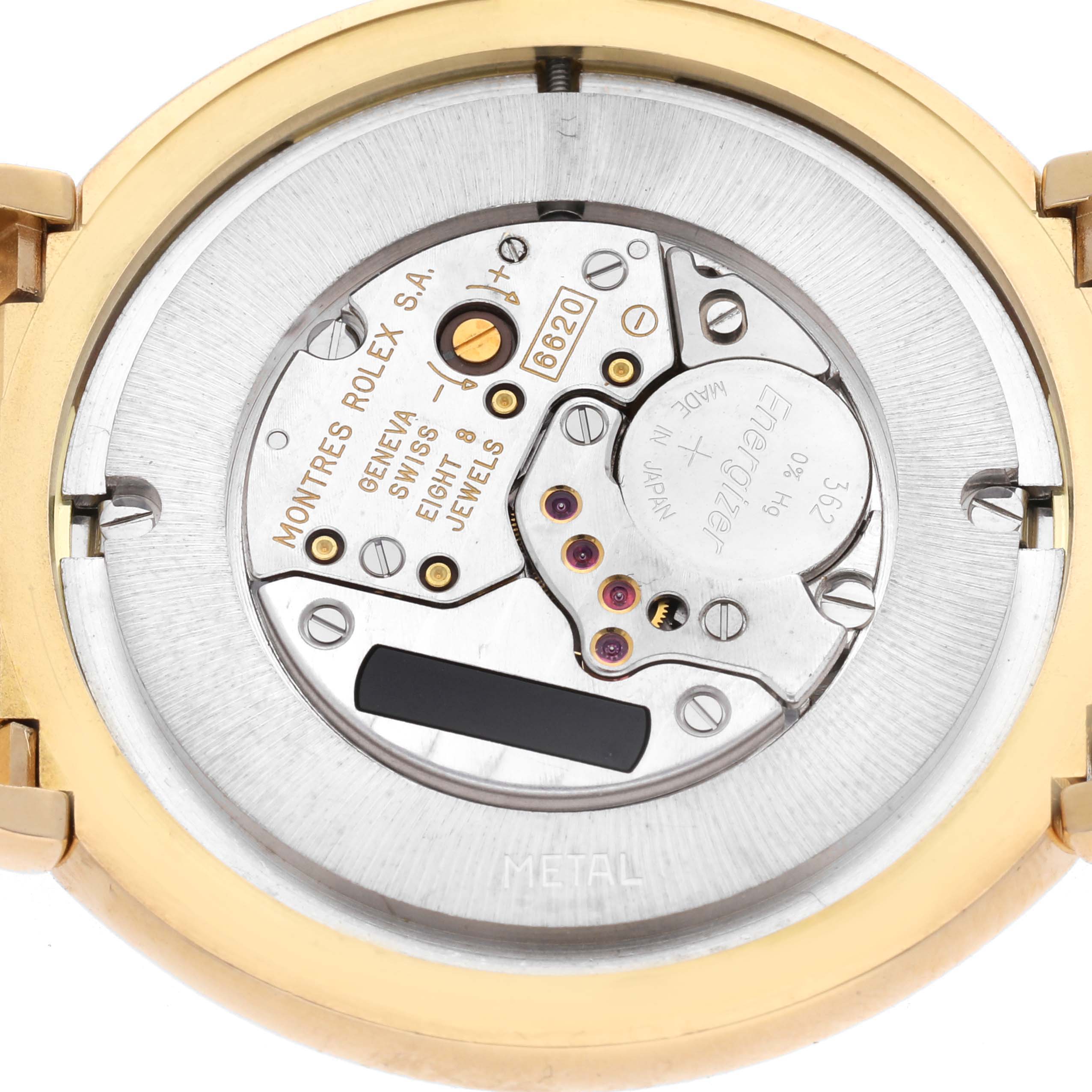 The image shows the movement and internal components of a Rolex Cellini 6623 Men's Yellow Gold Champagne Dial 6623 Men's Yellow Gold Champagne Dial watch from the back.
