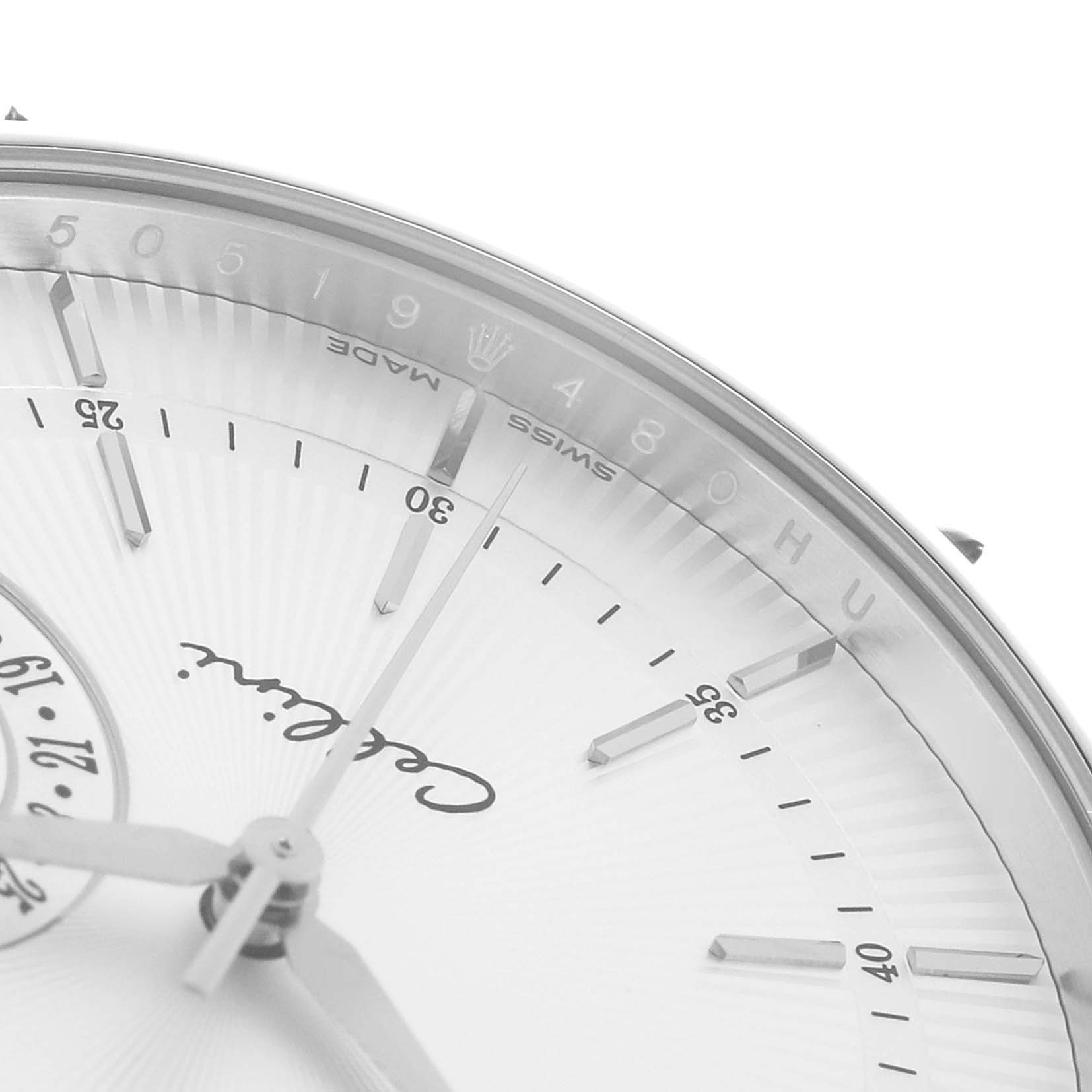 The image shows a close-up of the dial's upper right section of the Rolex Cellini 50519 Men's White Gold Silver Dial 50519 Men's White Gold Silver Dial watch, highlighting the hour markers and hands.