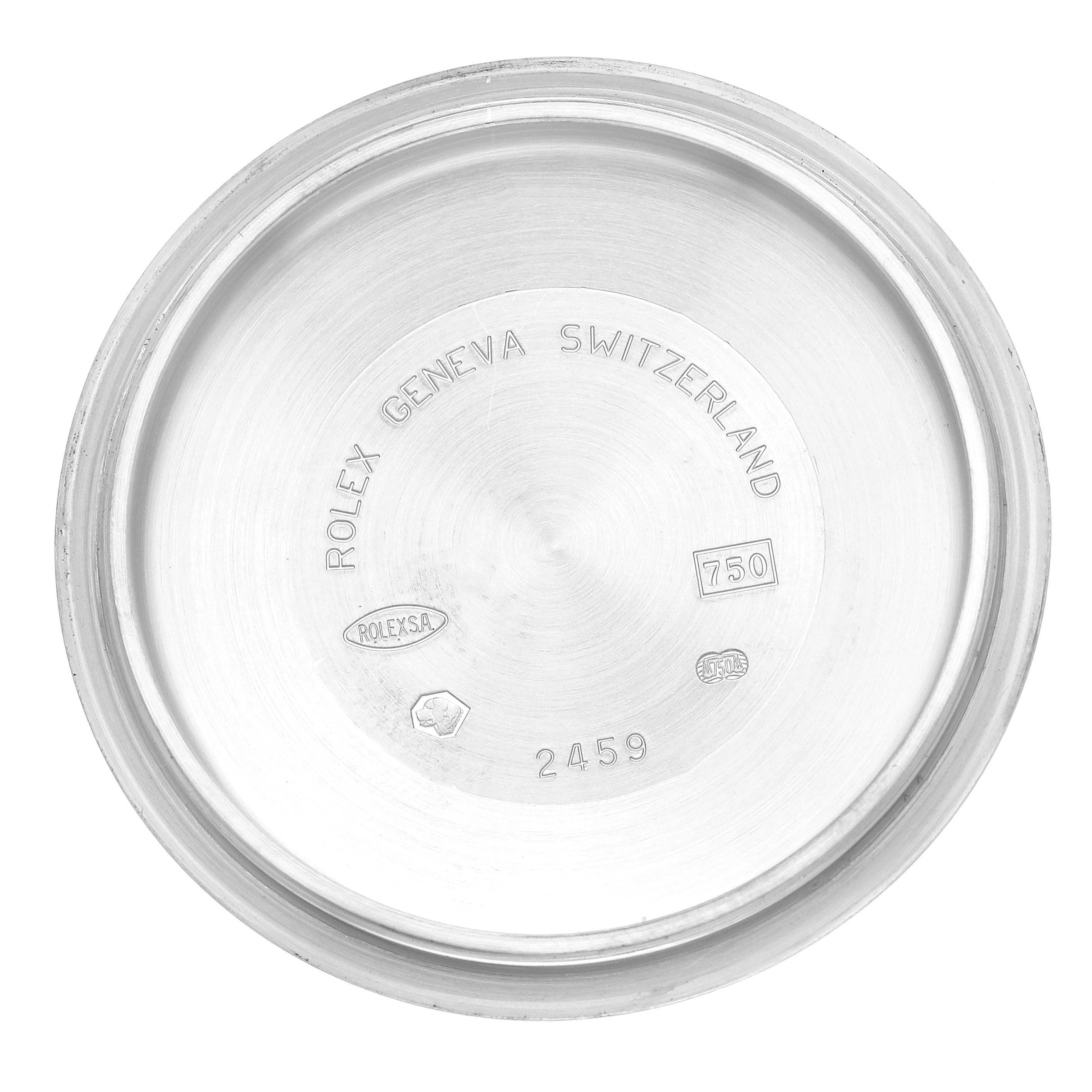 The image shows the inside of the case back for a Rolex Cellini 50519 Men's White Gold Silver Dial 50519 Men's White Gold Silver Dial, displaying engravings such as "Geneva" and "750."