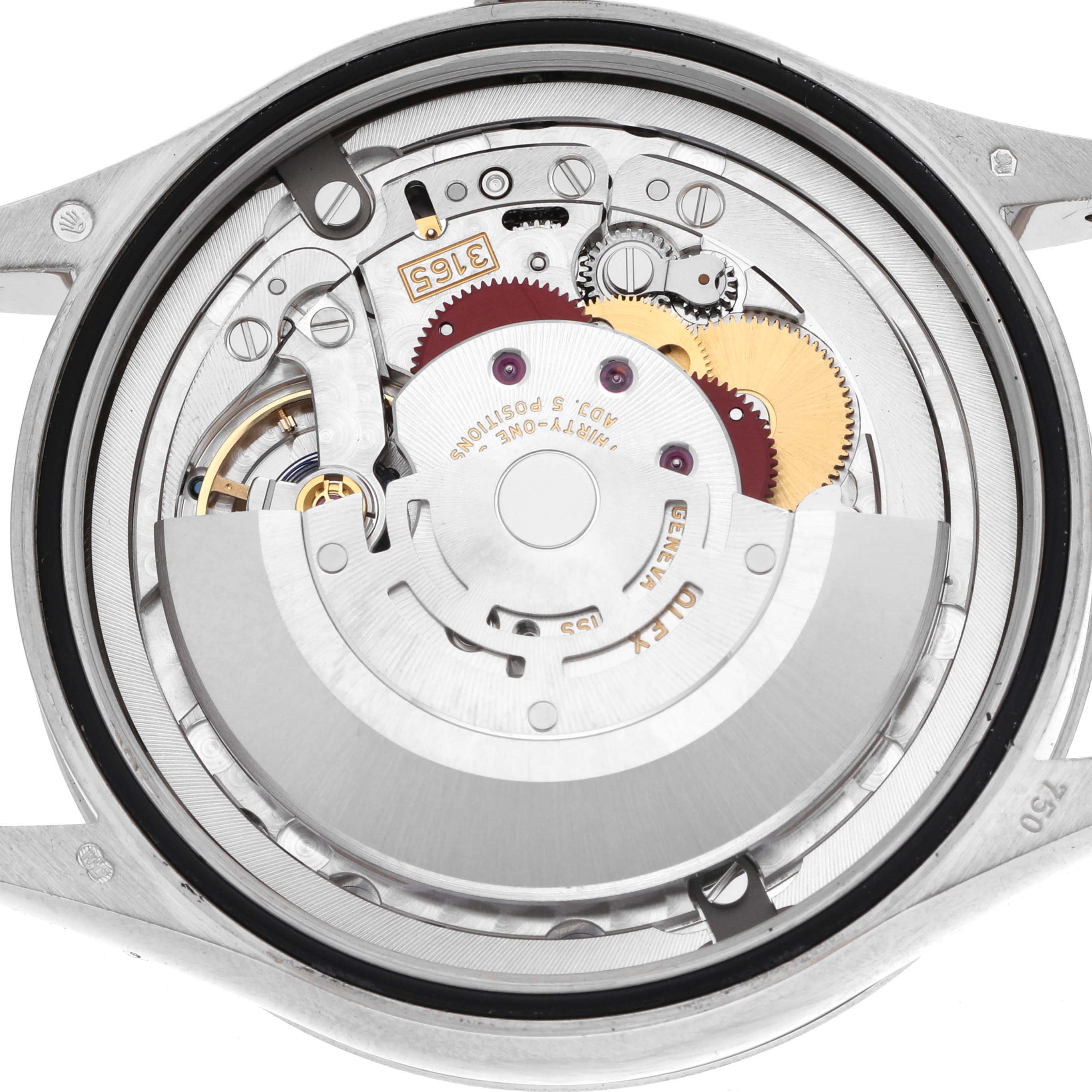 The image shows the movement and mechanical components of a Rolex Cellini 50519 Men's White Gold Silver Dial 50519 Men's White Gold Silver Dial watch from a rear angle.
