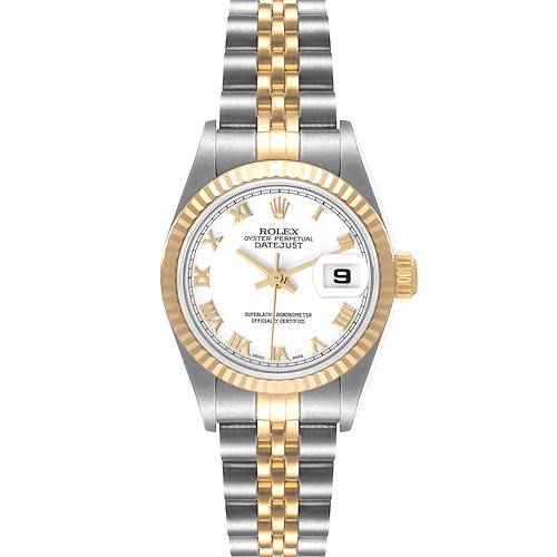 Photo of Rolex Datejust 26 Steel Yellow Gold White Roman Dial Watch 79173 Box Papers