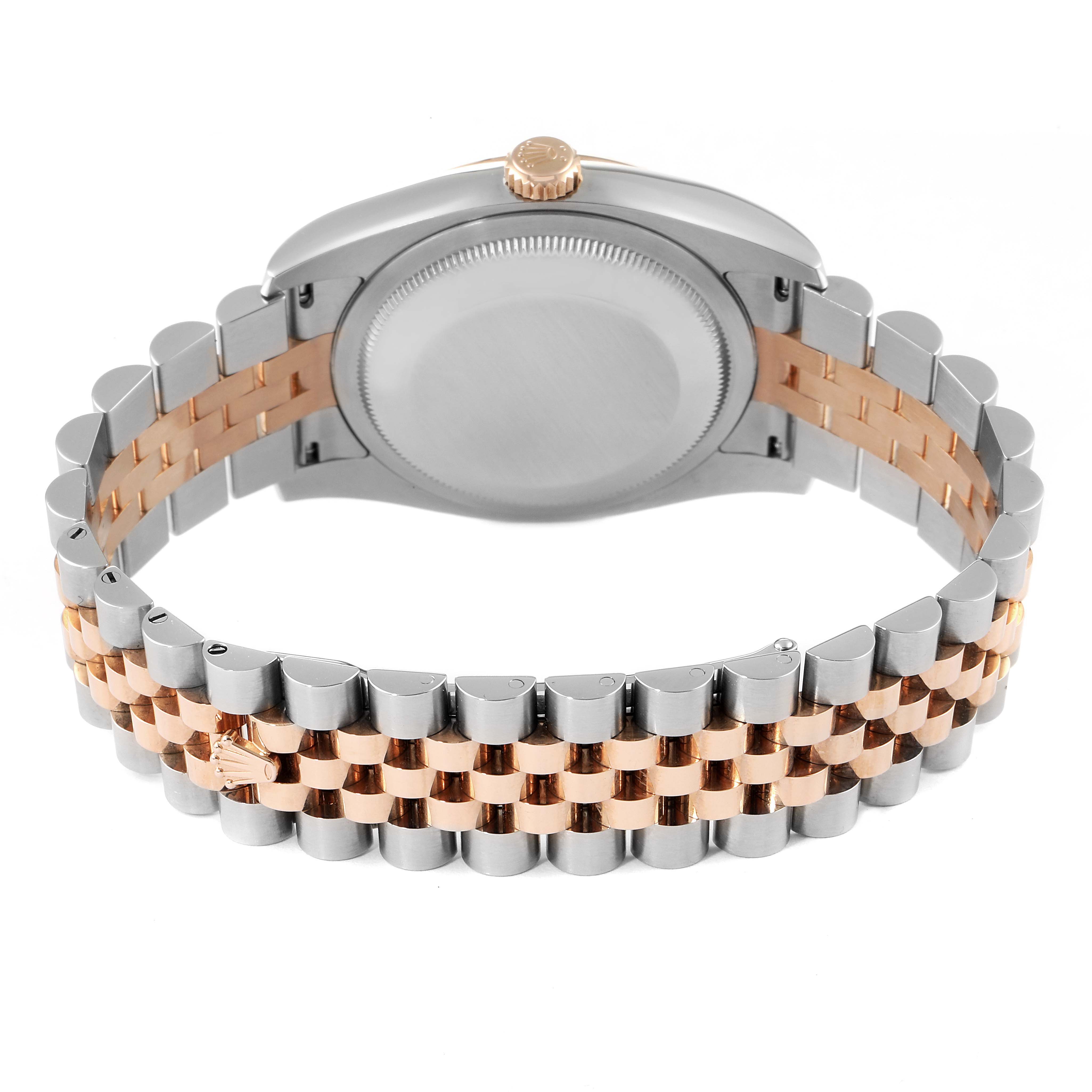 The image shows the back case and bracelet of a Rolex Datejust 116231 Men's Steel and Gold (two tone) Silver Dial 116231 Men's Steel and Gold (two tone) Silver Dial watch, focusing on the jubilee-style band with two-tone metal.