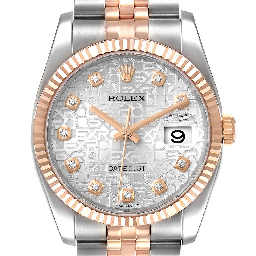 Rolex Datejust 36mm Dial Steel Rose Gold Diamond Unisex Watch 116231 Unworn SwissWatchExpo