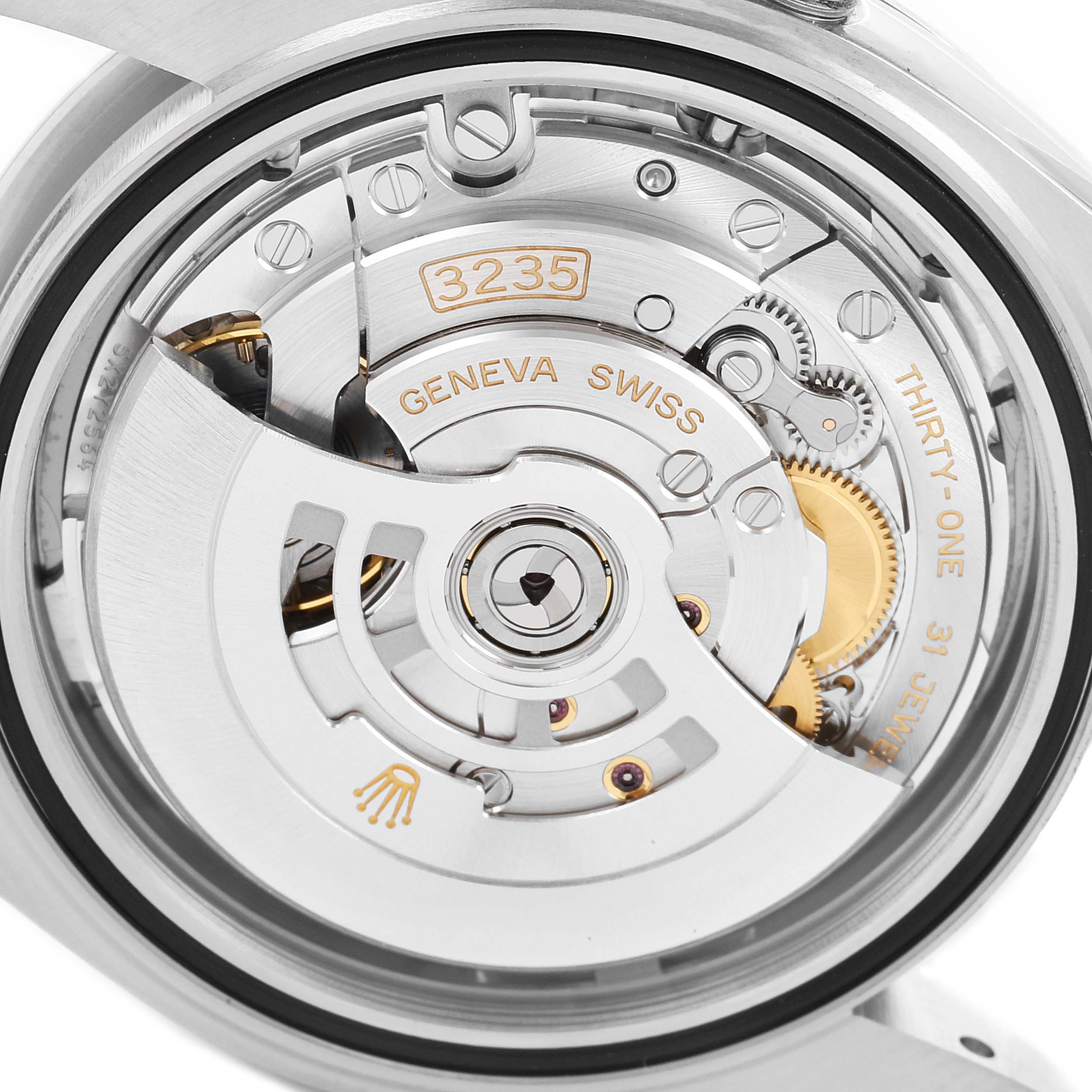 This image shows the movement mechanism of a Rolex Datejust 41 126300 Men
s Stainless Steel Grey Dial 126300 Men
s Stainless Steel Grey Dial watch, viewed from the back.