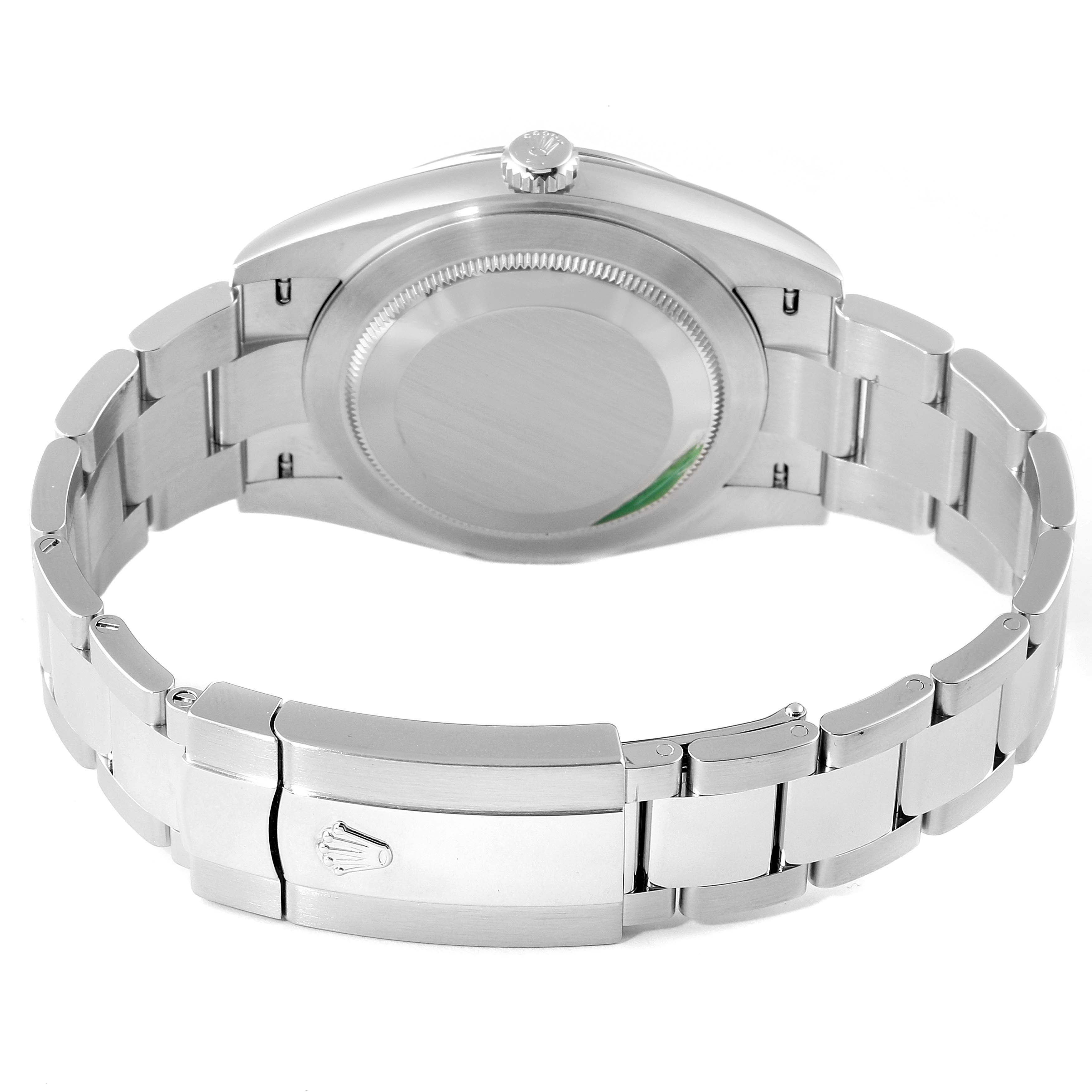 The image shows the back view of a Rolex Datejust 41 126300 Men
s Stainless Steel White Dial 126300 Men
s Stainless Steel White Dial watch, highlighting the caseback and part of the bracelet with the clasp.