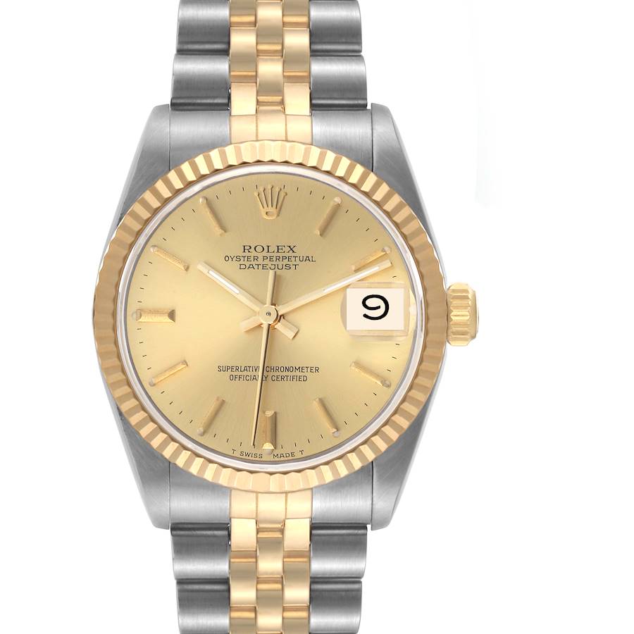 Rolex Datejust Midsize Steel Yellow Gold Champagne Dial Ladies Watch 68273 SwissWatchExpo