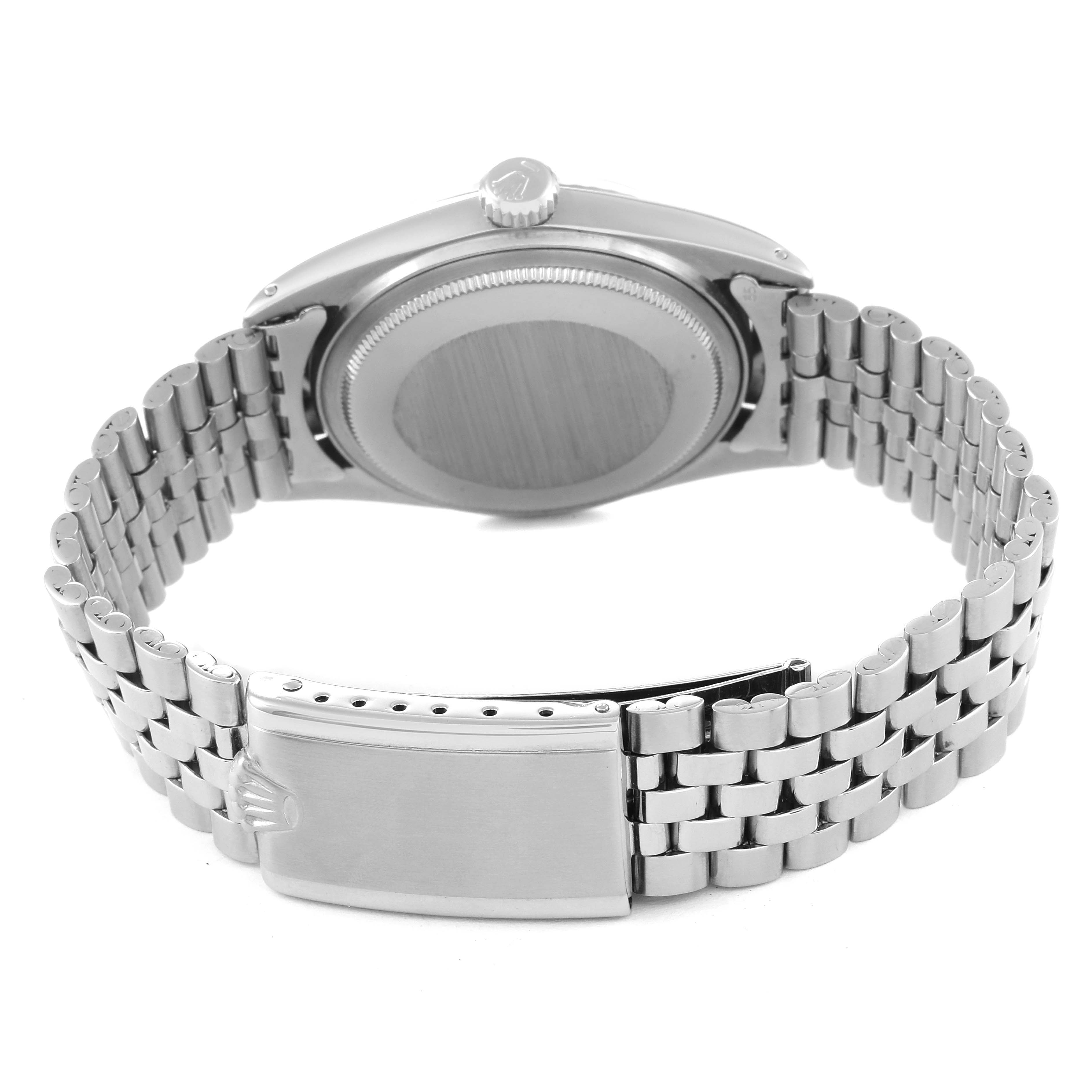 This image shows the back case, bracelet, and clasp of the Rolex Vintage Collection 1601 Men's Stainless Steel Blue Dial 1601 Men's Stainless Steel Blue Dial model.