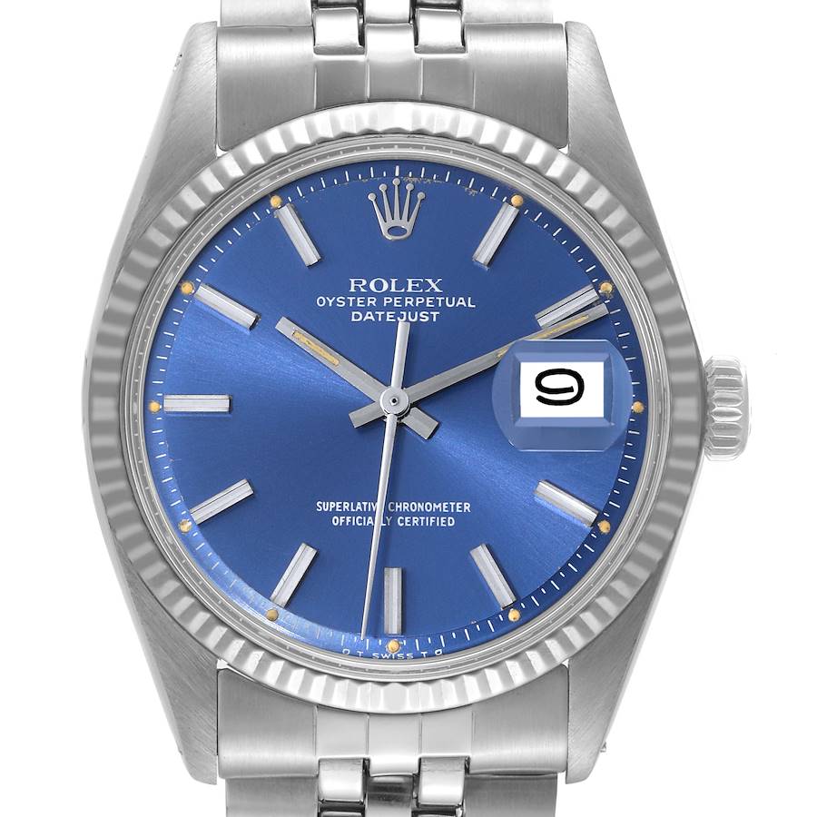 Rolex Datejust Steel White Gold Blue Sigma Dial Vintage Mens Watch 1601 SwissWatchExpo