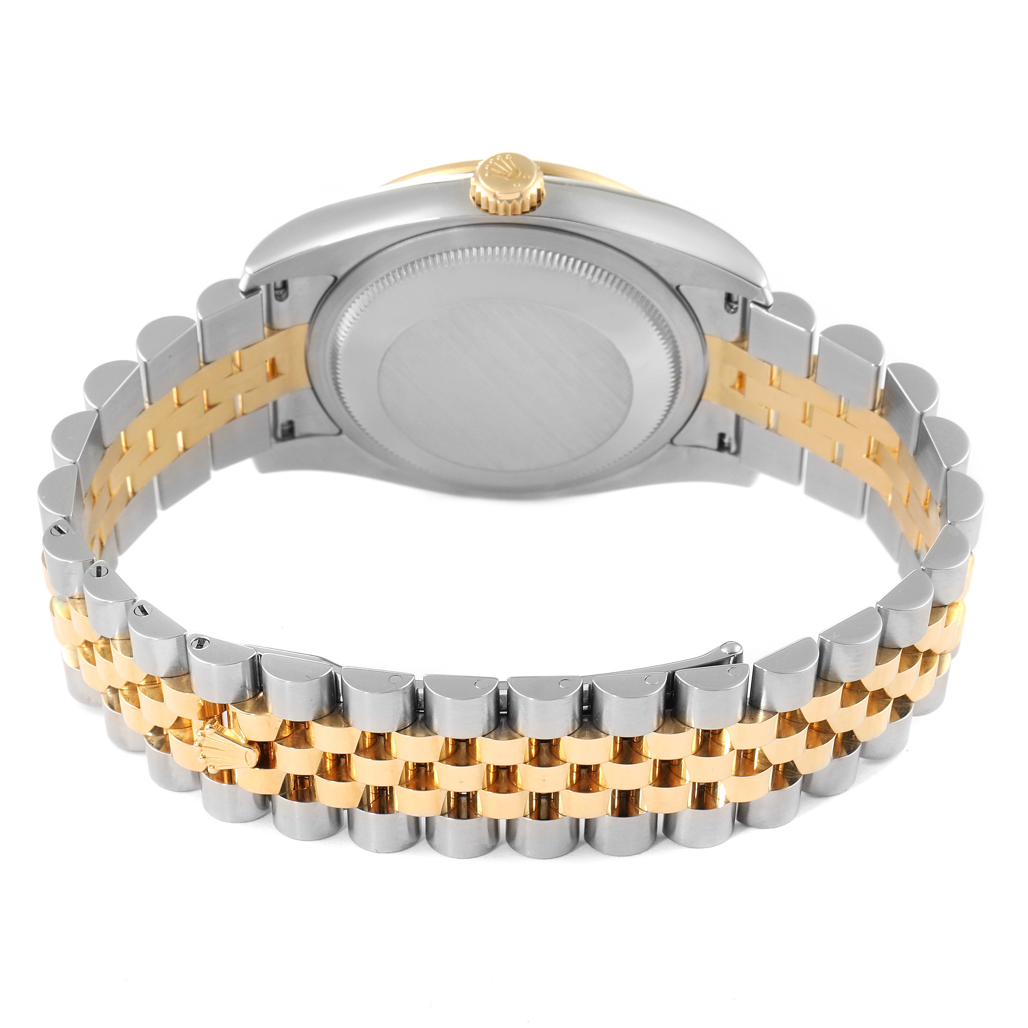 This image shows the back case and bracelet of a Rolex Datejust 116243 Men's Steel and Gold (two tone) Champagne Dial 116243 Men's Steel and Gold (two tone) Champagne Dial watch, captured from the rear angle.