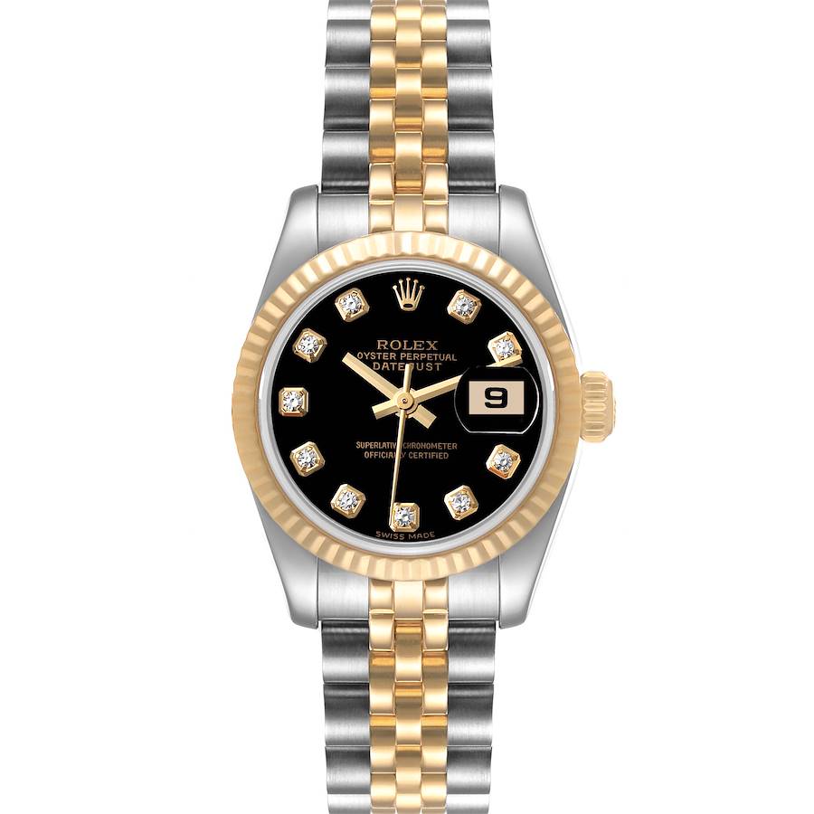 Rolex Datejust Steel Yellow Gold Black Diamond Dial Watch 179173 Box Papers SwissWatchExpo