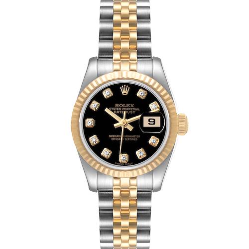 Photo of Rolex Datejust Steel Yellow Gold Black Diamond Dial Watch 179173 Box Papers