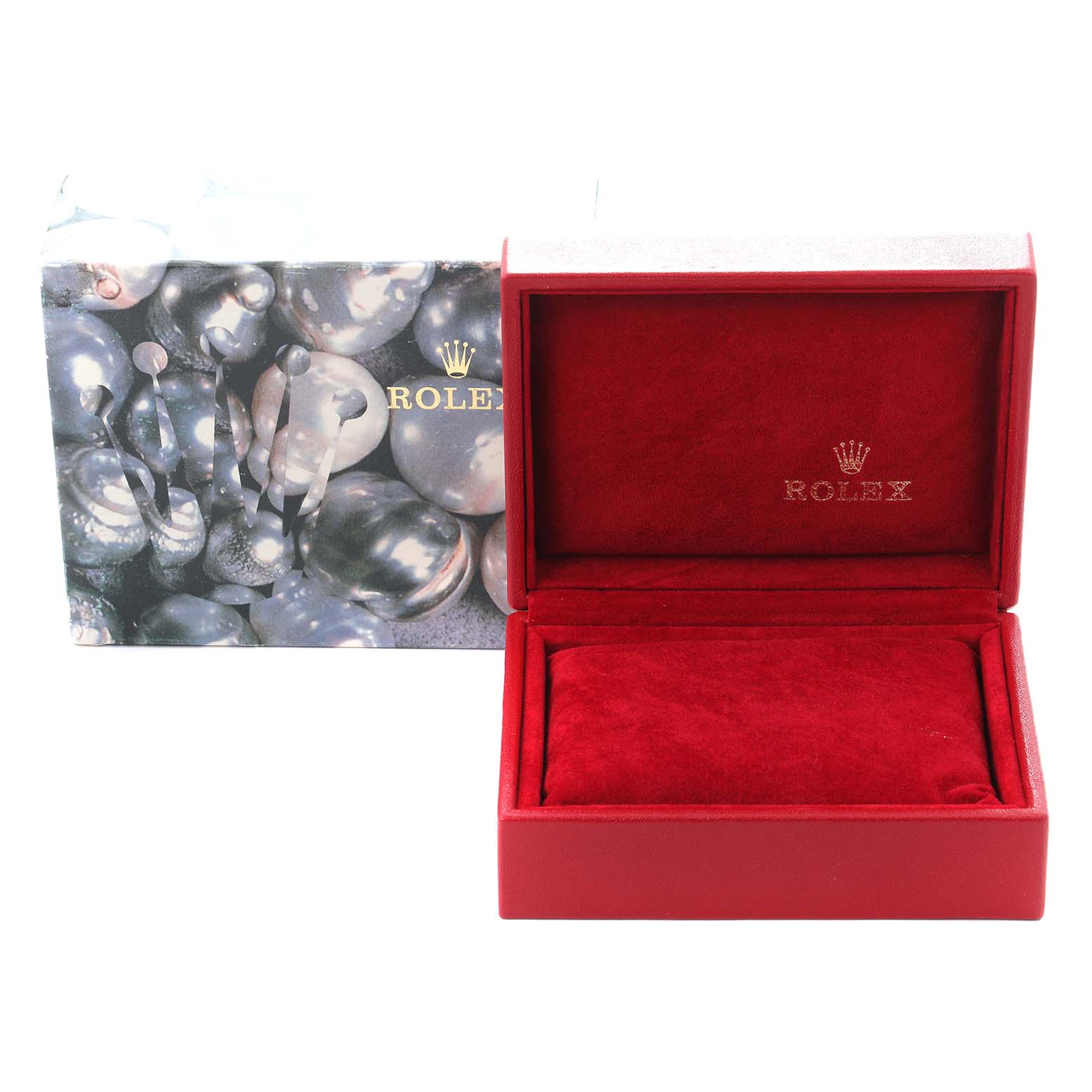 The image shows a Rolex Datejust 79173 Women
s Steel and Gold (two tone) Champagne Dial 79173 Women
s Steel and Gold (two tone) Champagne Dial box with a red velvet interior and an outer box with a metallic bubble pattern.