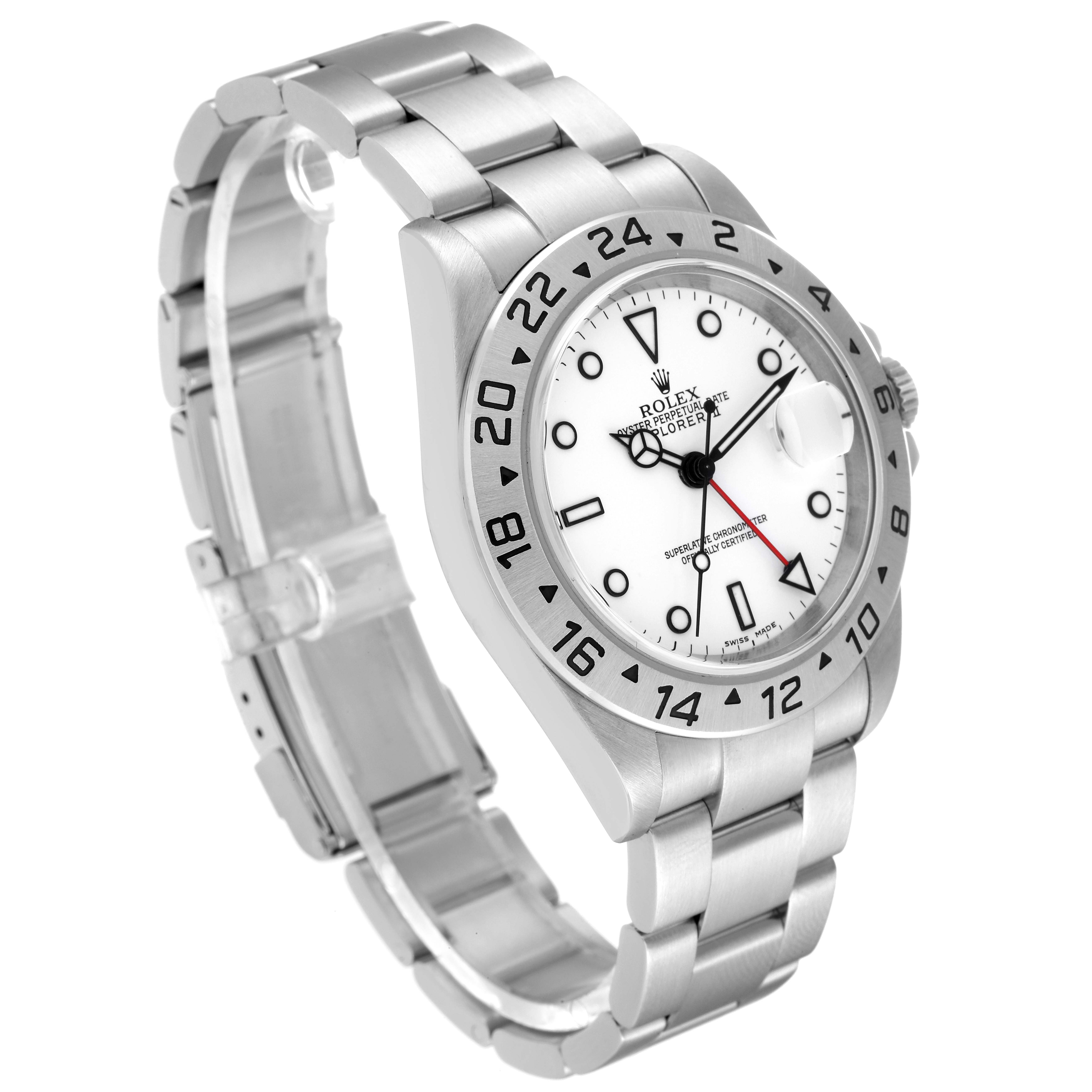 The image shows a Rolex Explorer 16570 Men
s Stainless Steel White Dial 16570 Men
s Stainless Steel White Dial watch at a slight angle, highlighting the dial, bezel, and bracelet.