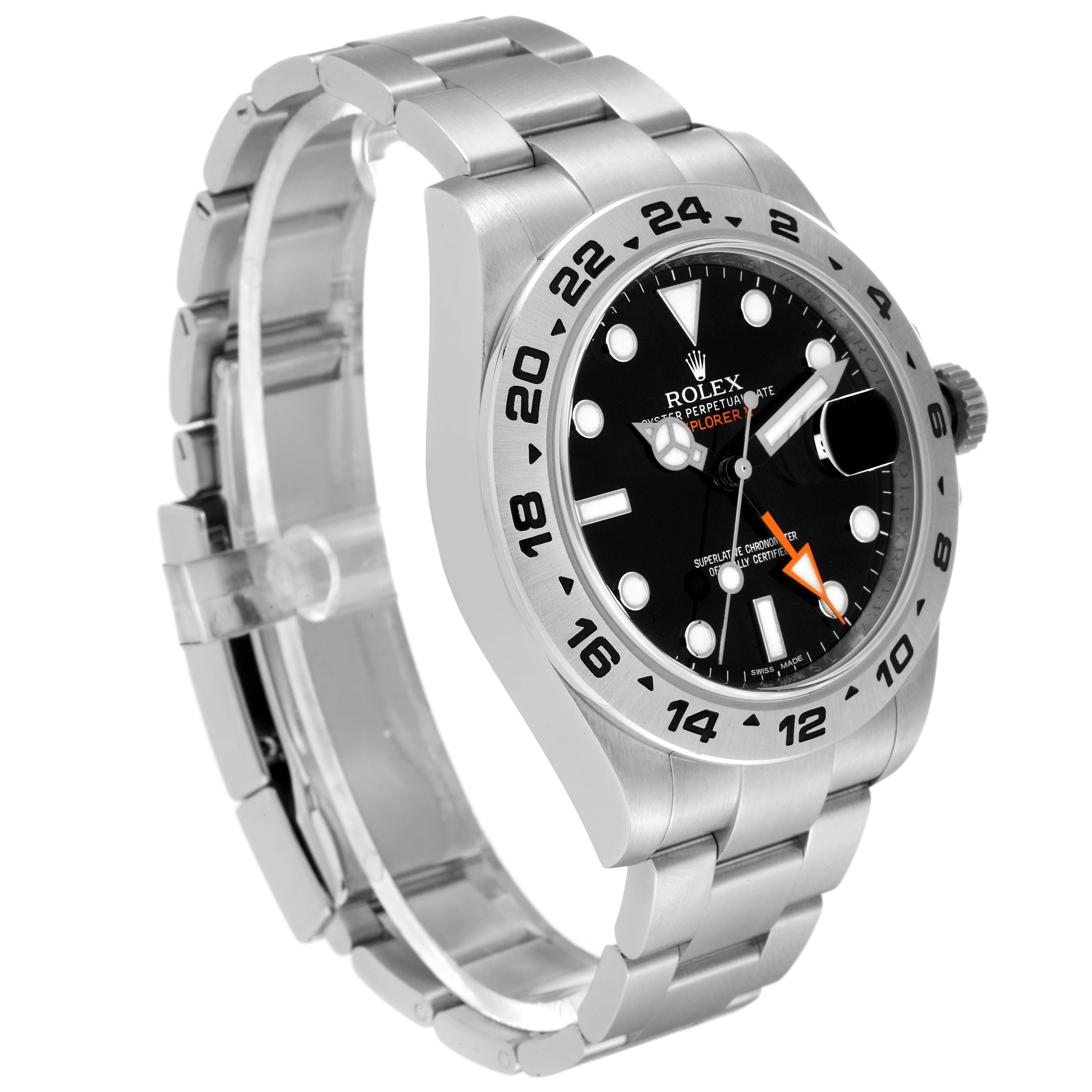 The image shows a Rolex Explorer 216570 Men
s Stainless Steel Black Dial 216570 Men
s Stainless Steel Black Dial watch at a three-quarter angle highlighting its dial, bezel, crown, and bracelet.