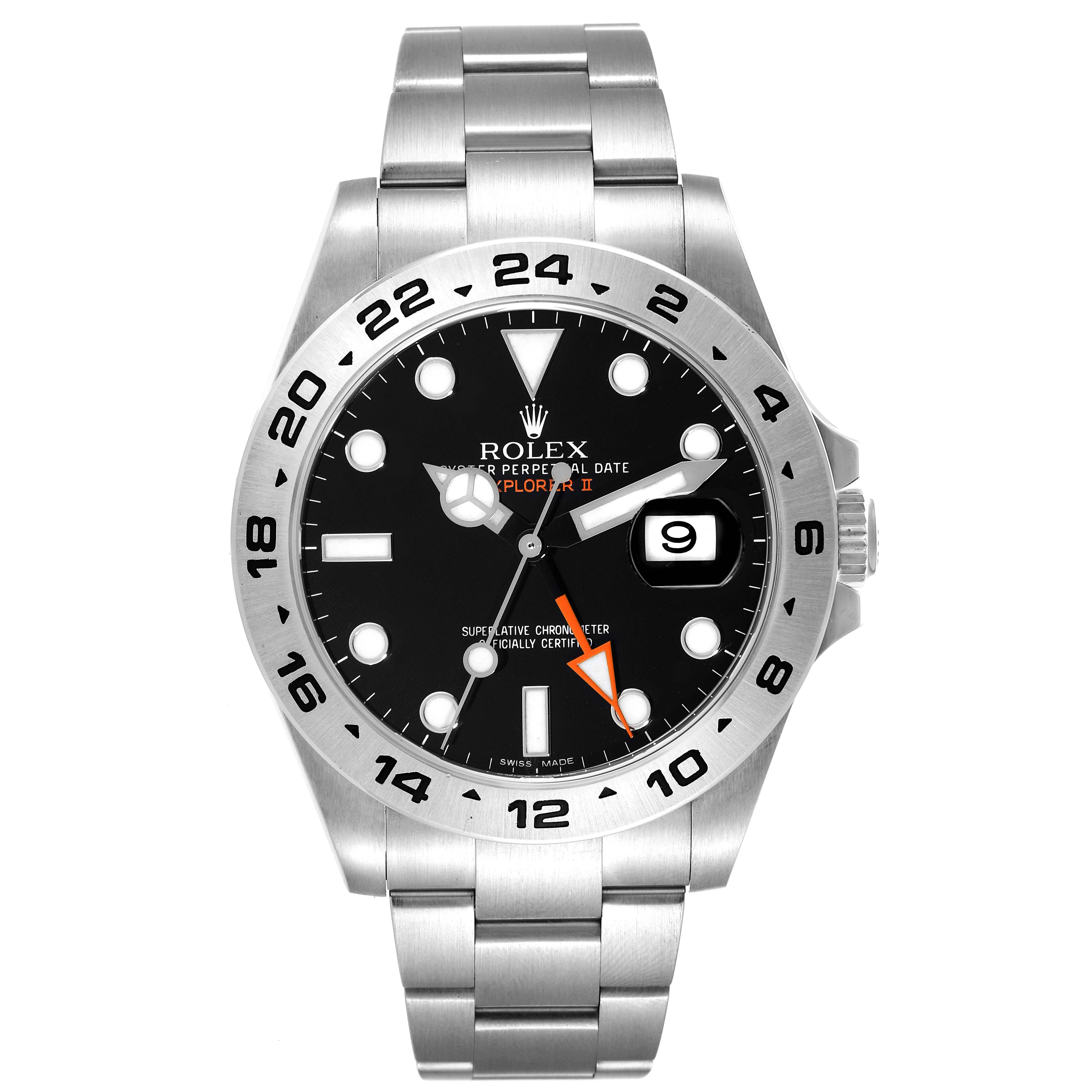The Rolex Explorer 216570 Men
s Stainless Steel Black Dial 216570 Men
s Stainless Steel Black Dial model watch is shown from a front angle, displaying the dial, bezel, hands, and part of the bracelet.