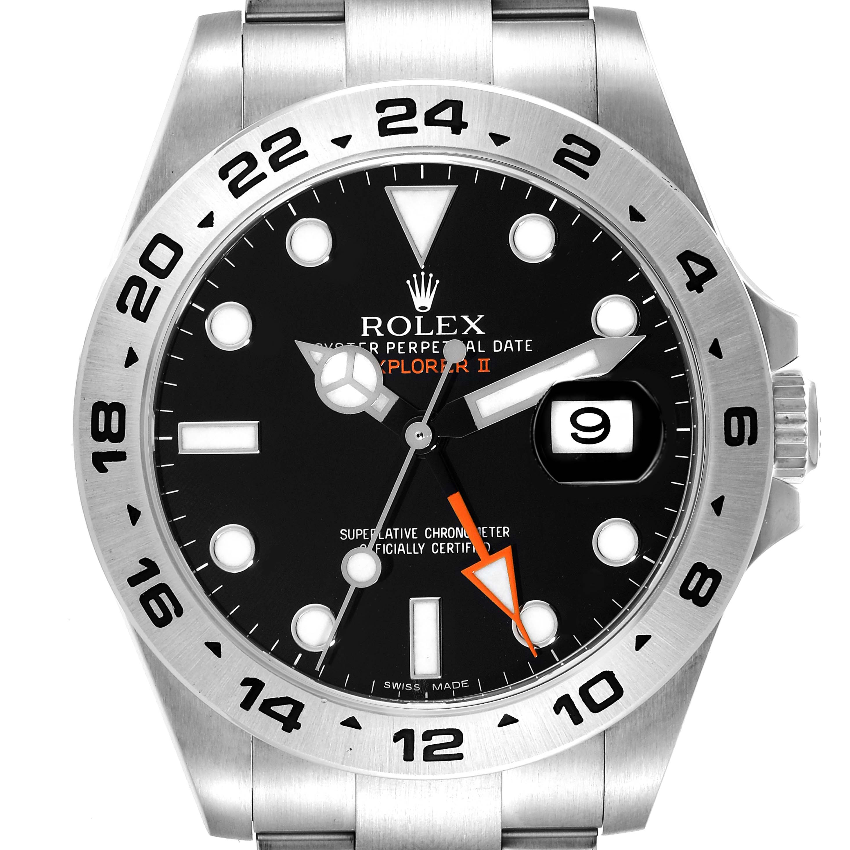 This image shows a front view of a Rolex Explorer 216570 Men
s Stainless Steel Black Dial 216570 Men
s Stainless Steel Black Dial watch, highlighting the dial, hands, and bezel with a date window.