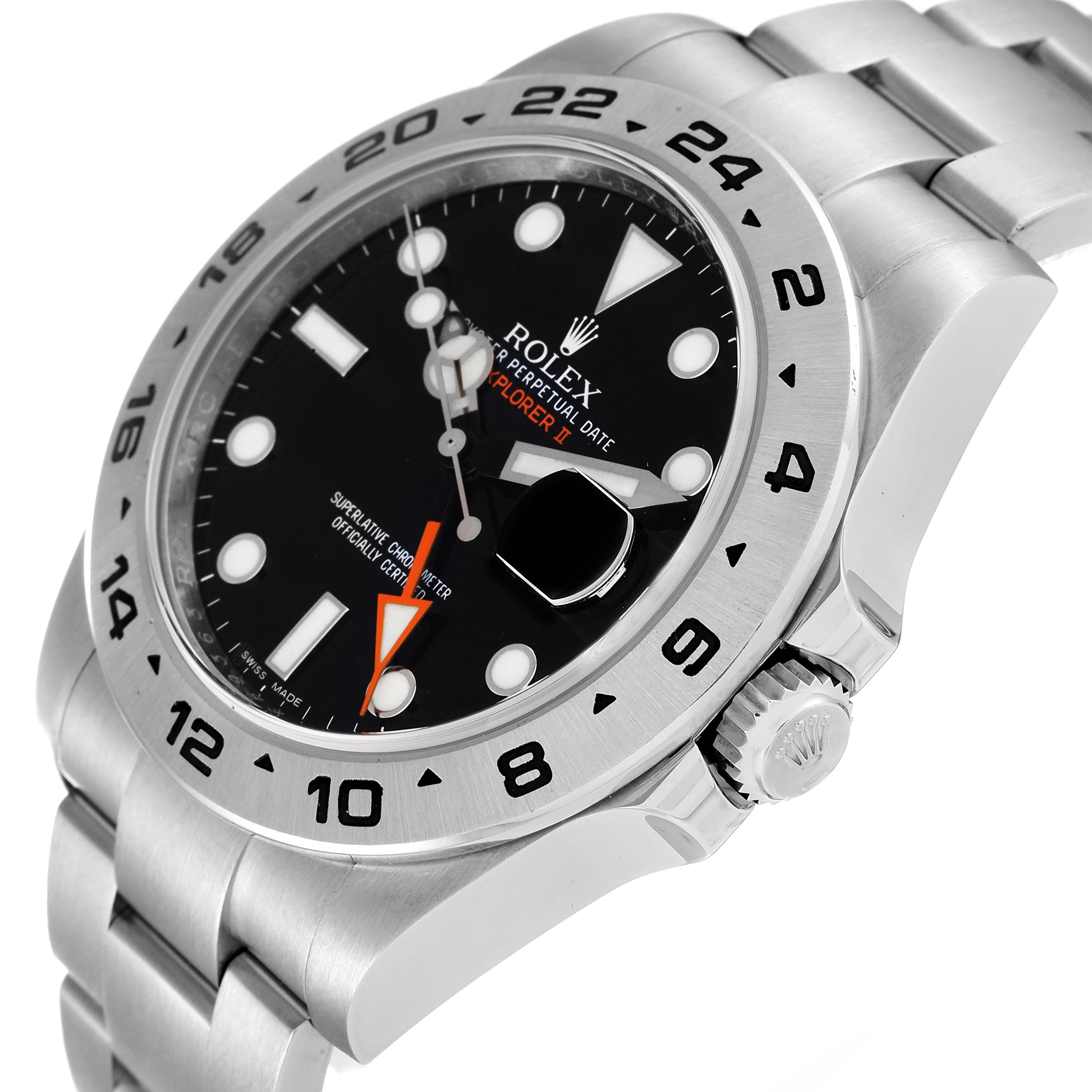 The image shows a side angle of the Rolex Explorer 216570 Men
s Stainless Steel Black Dial 216570 Men
s Stainless Steel Black Dial watch, highlighting its dial, bezel, crown, and bracelet.