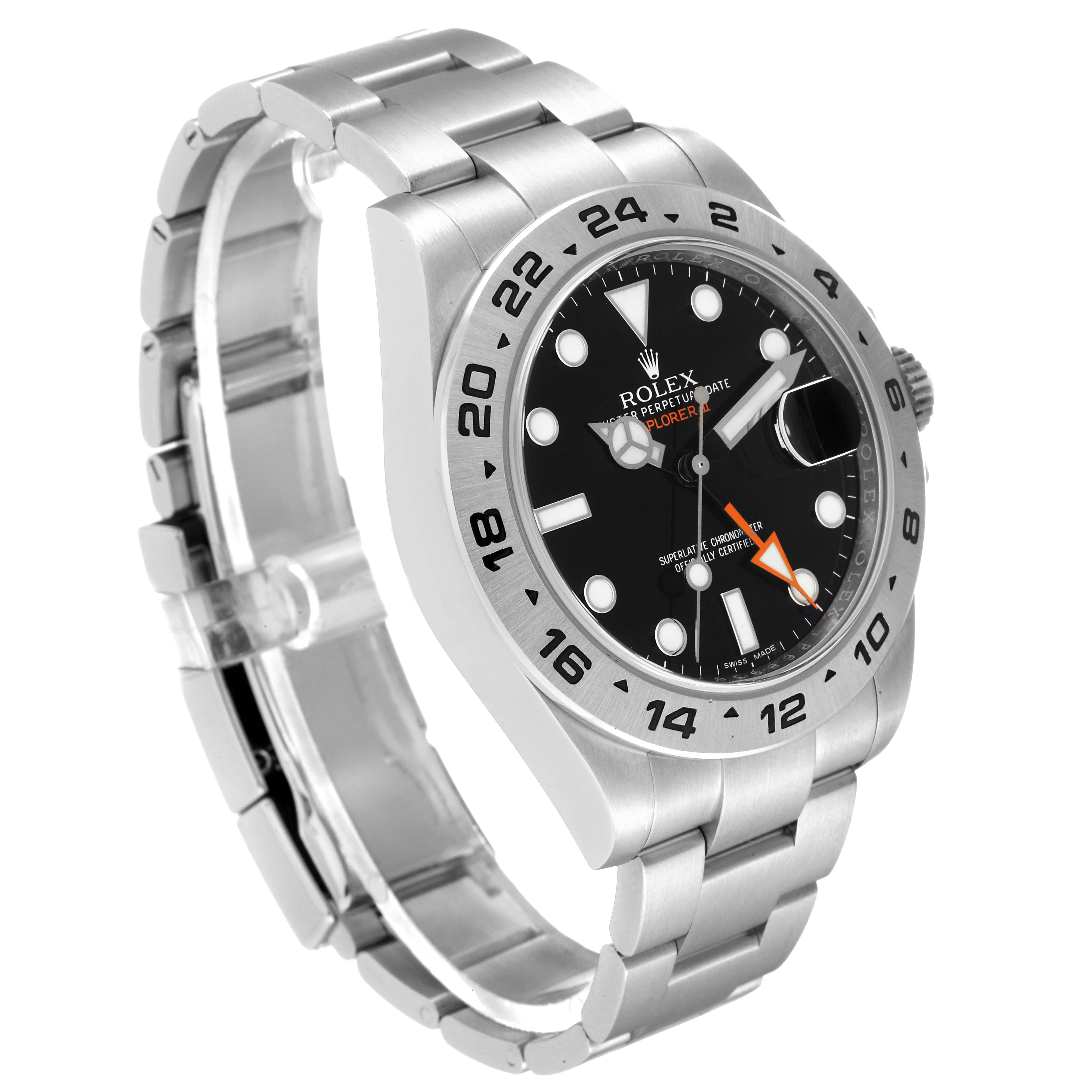This image shows the Rolex Explorer 216570 Men
s Stainless Steel Black Dial 216570 Men
s Stainless Steel Black Dial watch from a three-quarter angle, highlighting the face, bezel, case, and bracelet.