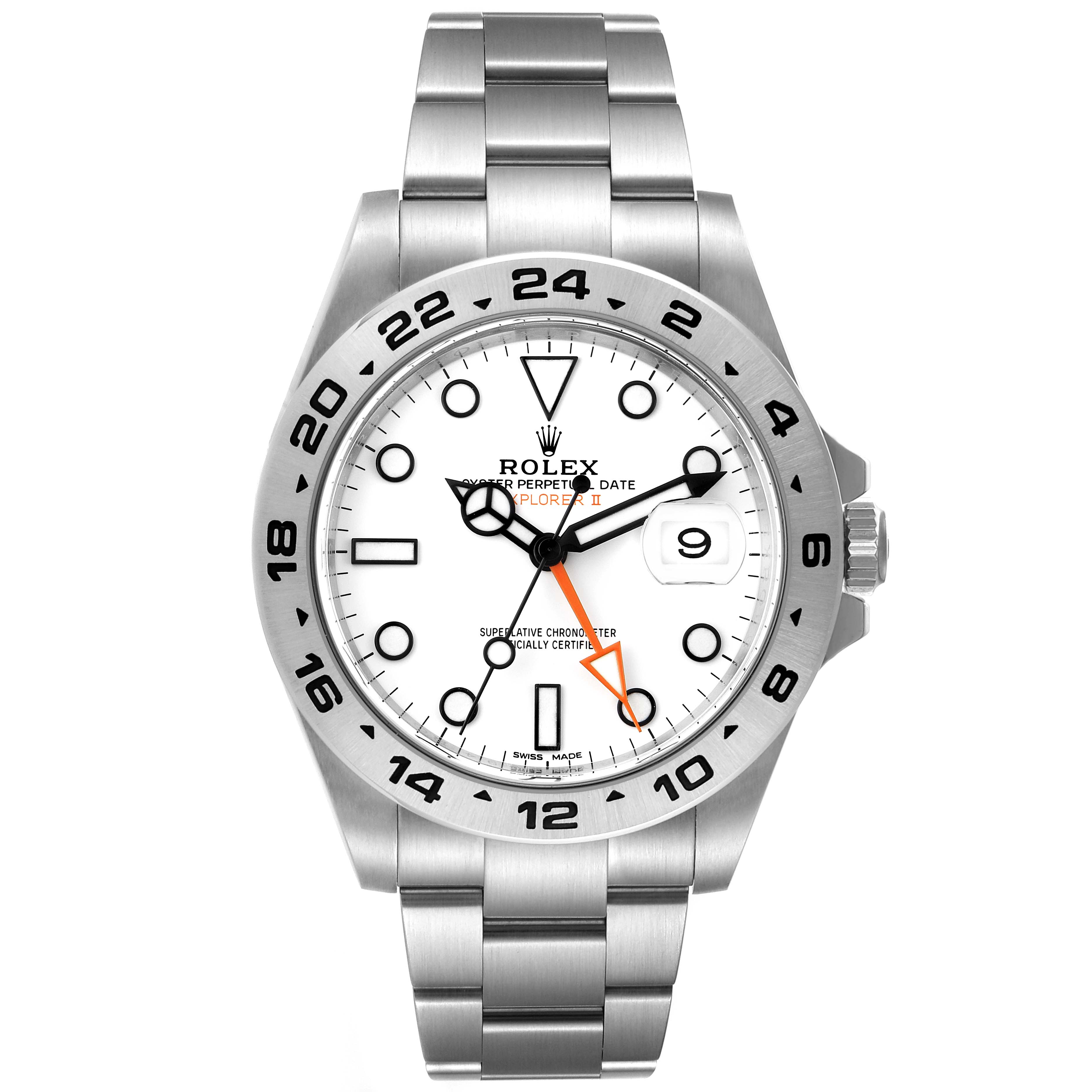 The image shows a front view of a Rolex Explorer 216570 Men's Stainless Steel White Dial 216570 Men's Stainless Steel White Dial watch, displaying the dial, bezel, hands, and bracelet.