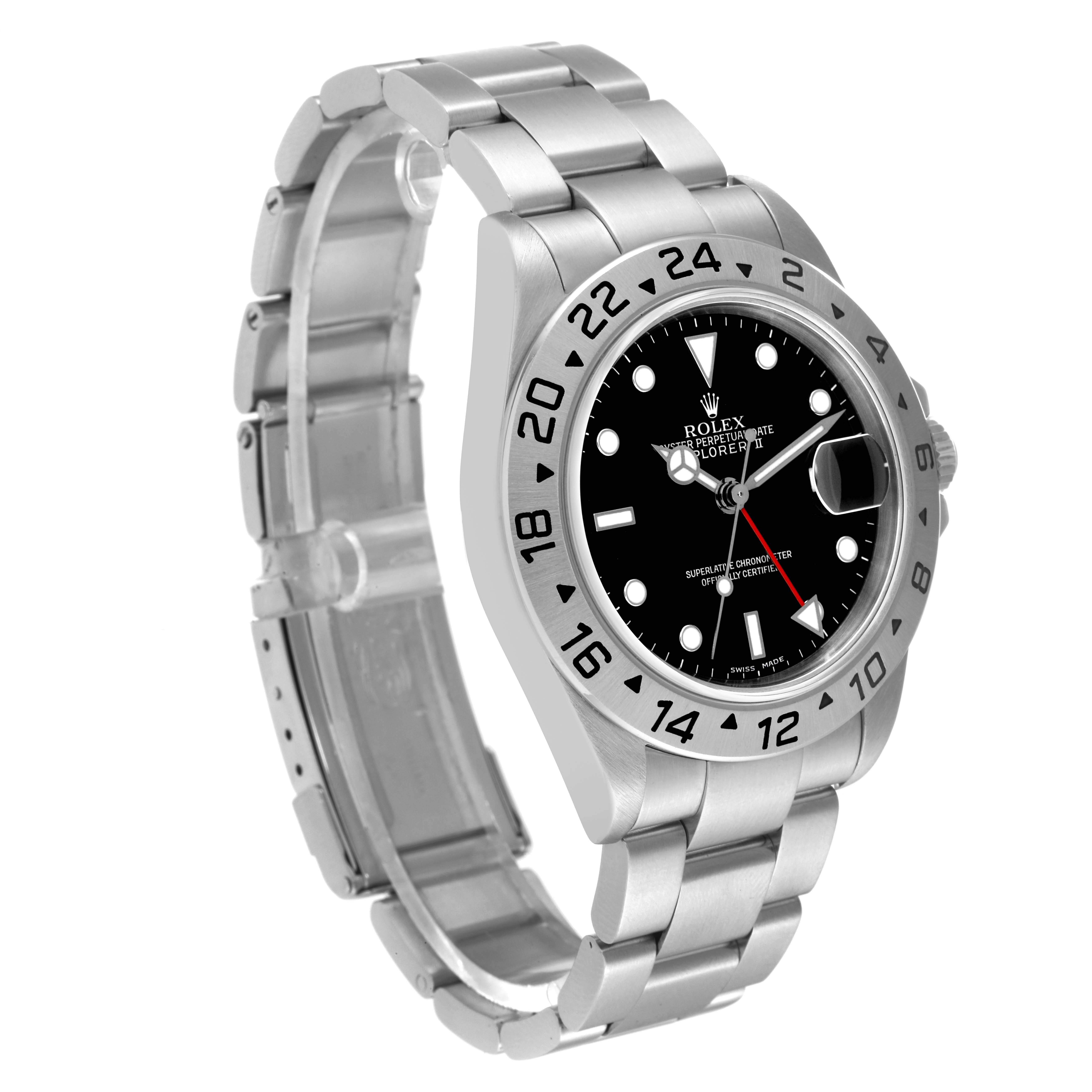 This image shows a Rolex Explorer 16570 Men's Stainless Steel Black Dial 16570 Men's Stainless Steel Black Dial watch at a three-quarter angle, highlighting the dial, bezel, bracelet, and clasp.