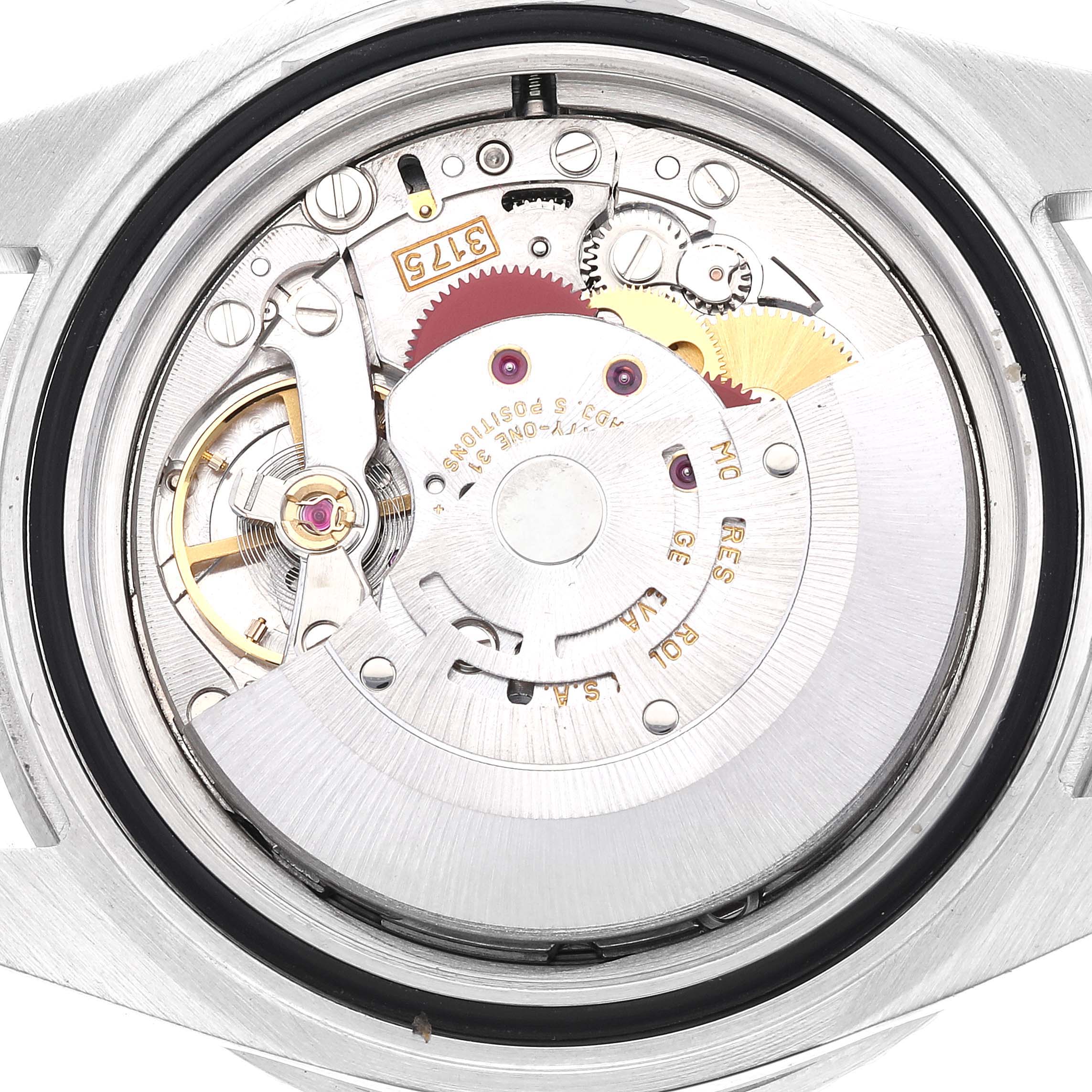 The image shows the internal mechanism of a Rolex GMT-Master 16700 Men's Stainless Steel Black Dial 16700 Men's Stainless Steel Black Dial model watch, viewed from the back.
