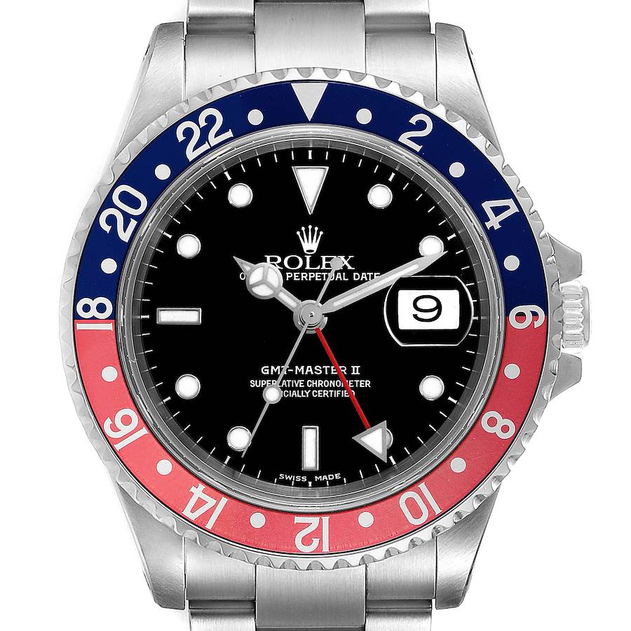 Rolex GMT Master II Pepsi Bezel Steel Mens Watch 16710 SwissWatchExpo