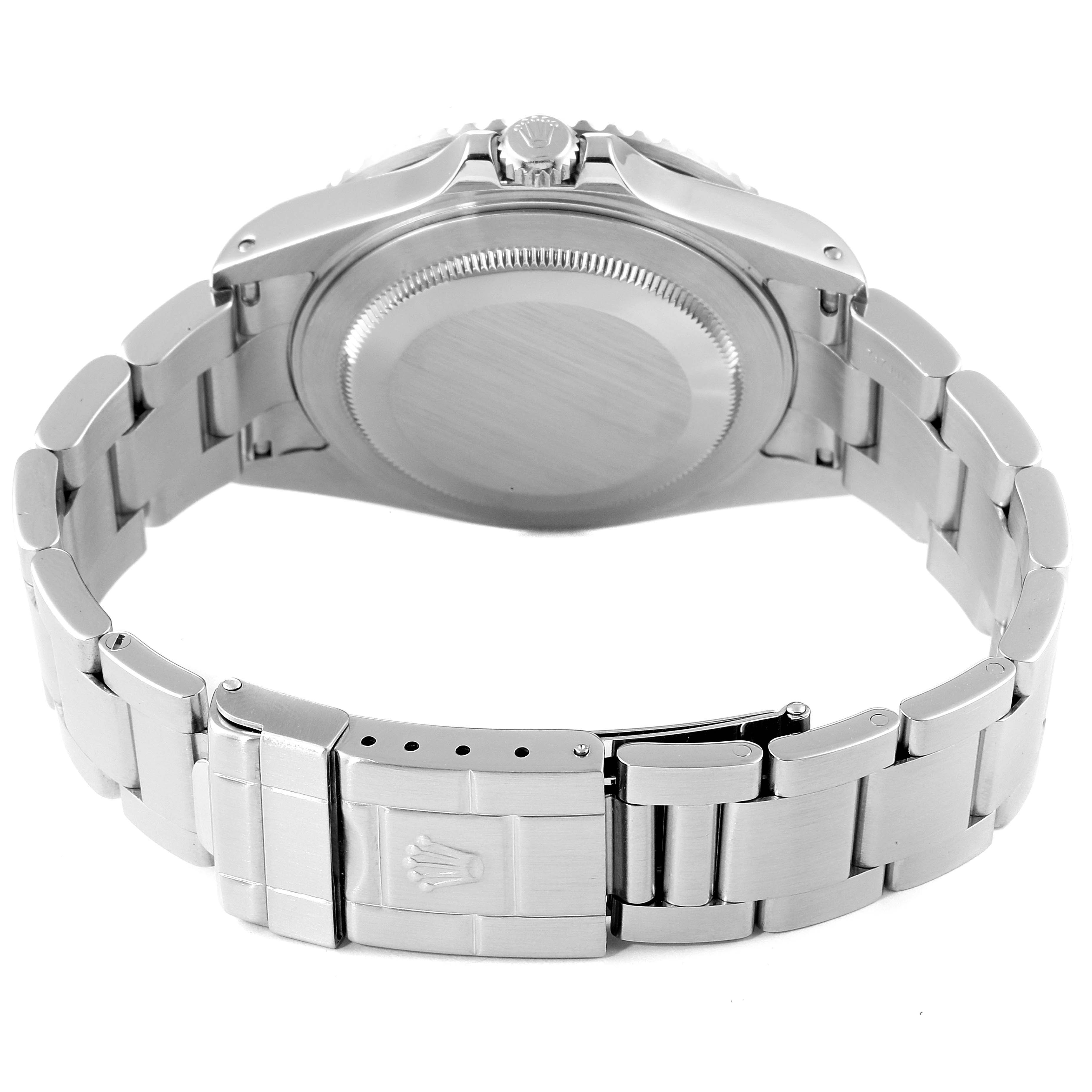 The image shows the back view and bracelet of a Rolex GMT-Master 16710 Men
s Stainless Steel Black Dial 16710 Men
s Stainless Steel Black Dial watch, including the clasp and case back.